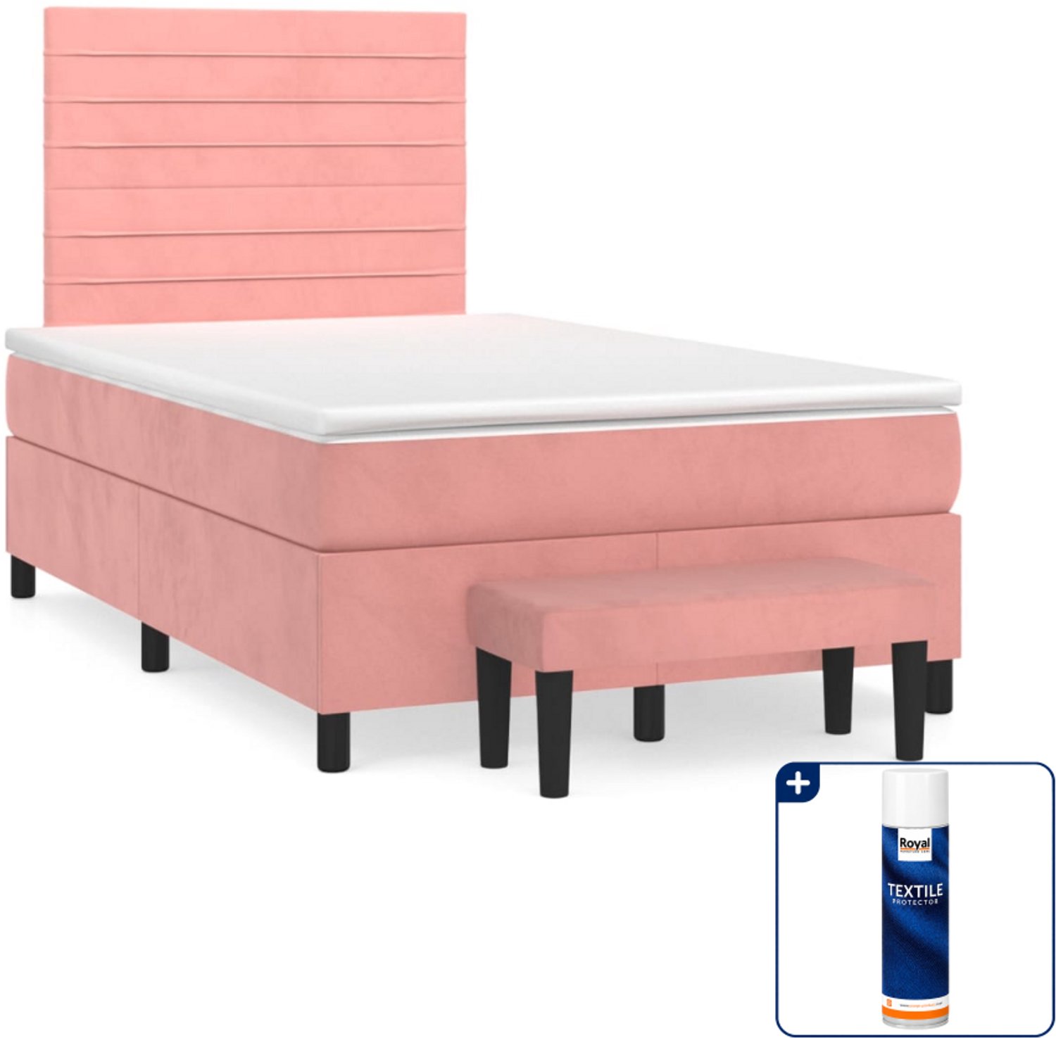 vidaXL boxspring met matras en bankje - 120 x 200 cm - roze - Inclusief textielbeschermer 500 ml