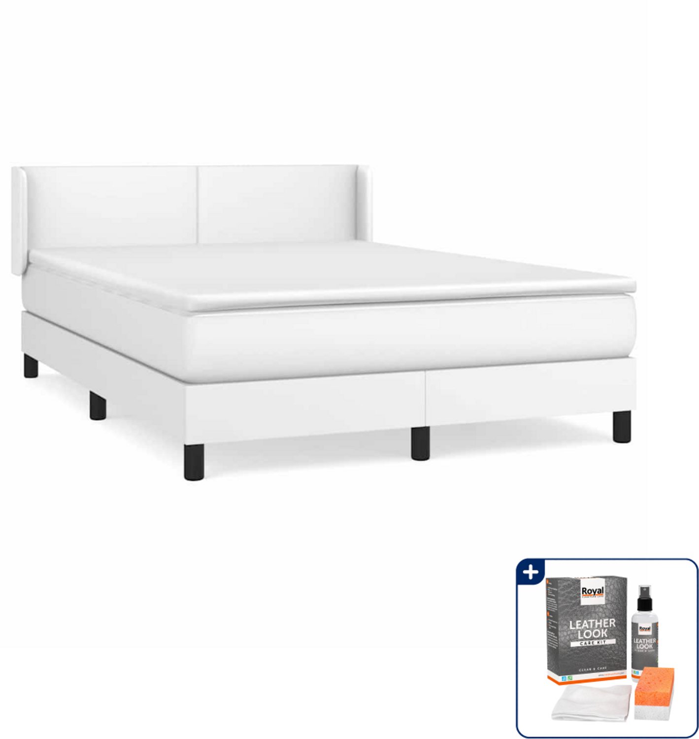 vidaXL boxspring met matras - Small double - 140 x 200 cm - wit - Inclusief onderhoudsset voor kunstleer 150 ml