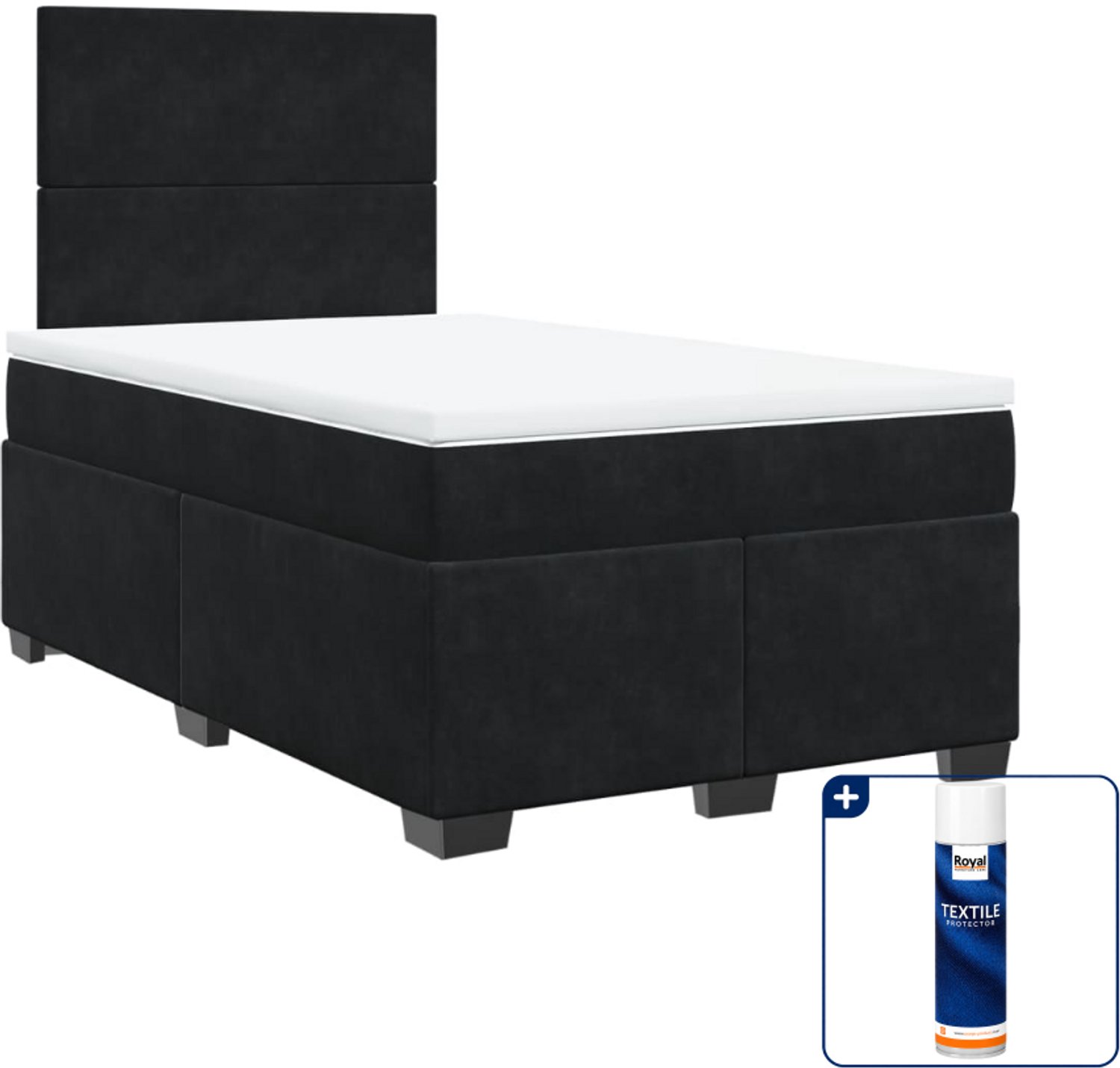 vidaXL boxspring met matras - 120 x 200 cm - fluweel - zwart - Inclusief textielbeschermer 500 ml