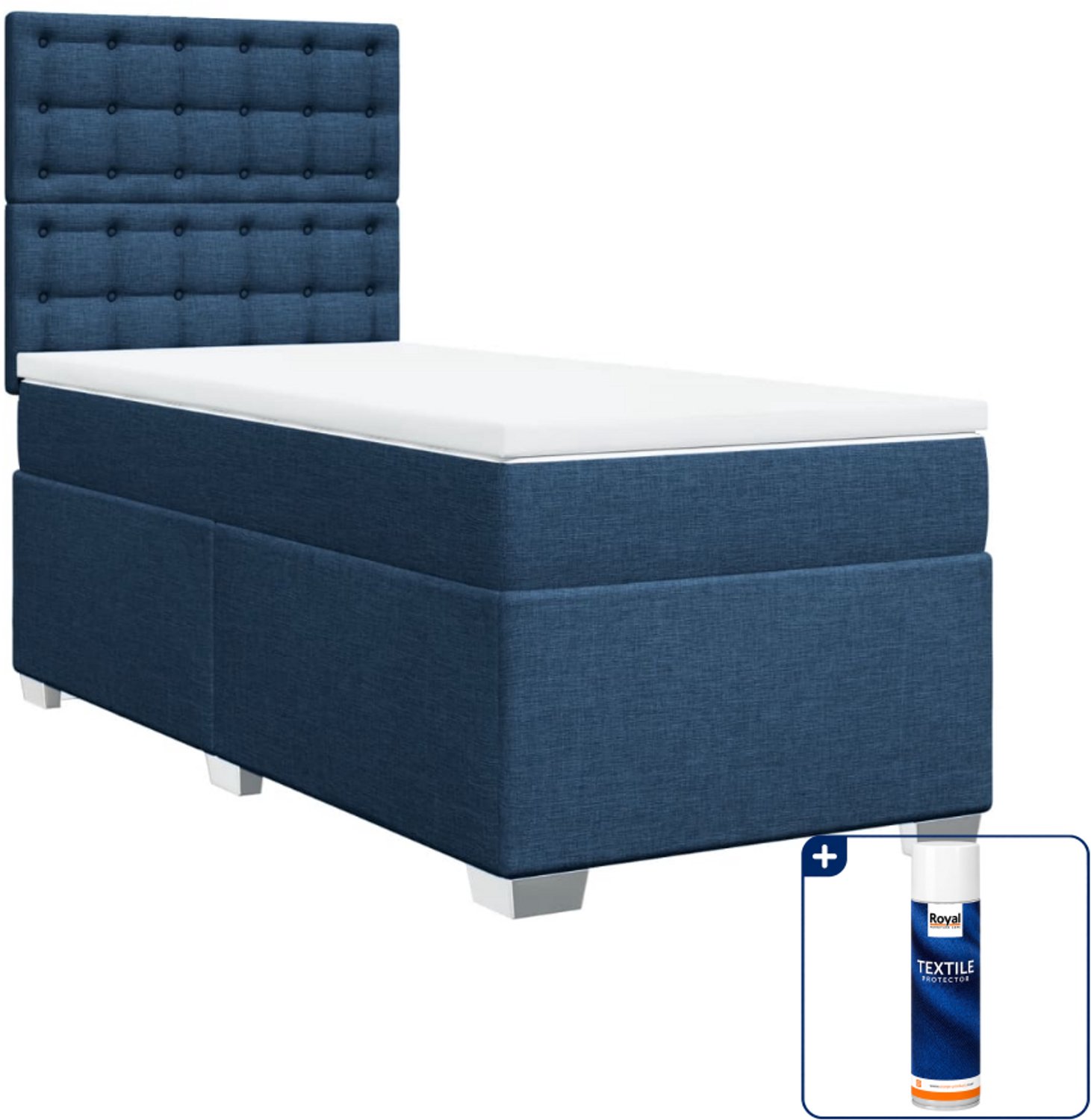 vidaXL boxspring met matras 80 x 200 cm - stof - blauw - Inclusief textielbeschermer 500 ml
