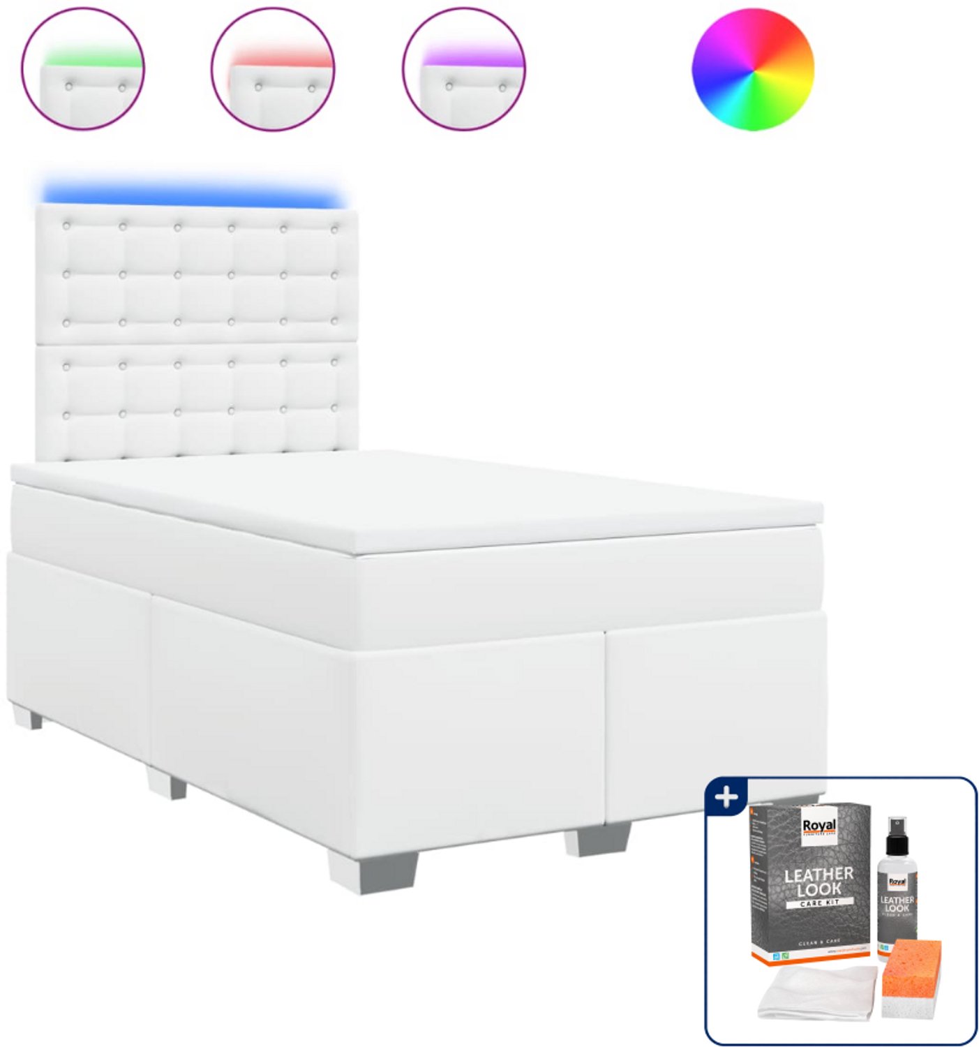 vidaXL boxspring met matras 120 x 200 cm - kunstleer - wit - Inclusief onderhoudsset voor kunstleer 150 ml