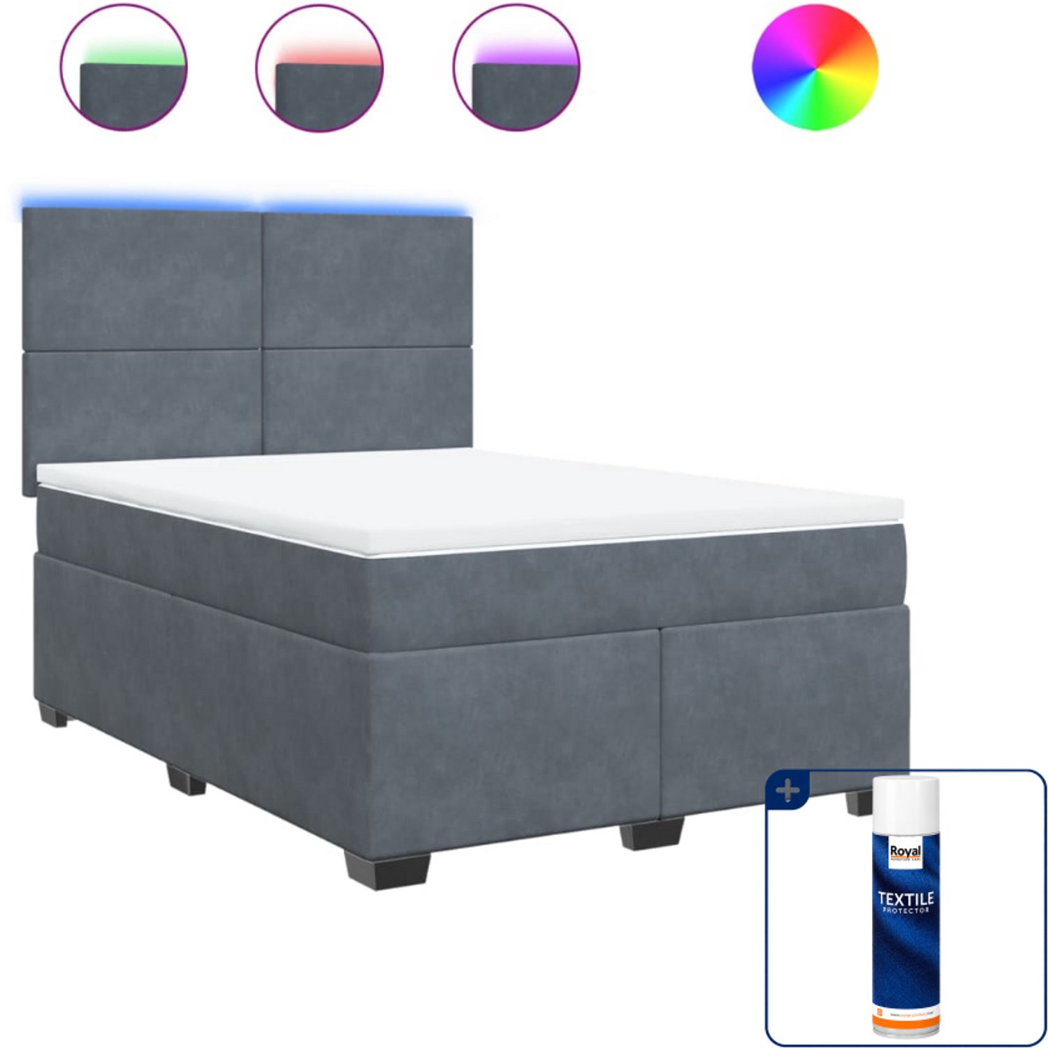 vidaXL boxspring met matras - 140 x 190 cm - fluweel - donkergrijs - Inclusief textielbeschermer 500 ml