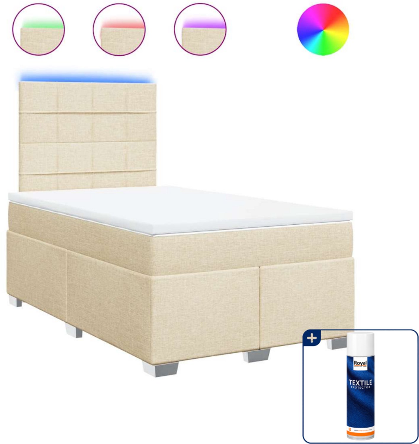 vidaXL boxspring met matras 120 x 200 cm - stof - crèmekleurig - Inclusief textielbeschermer 500 ml