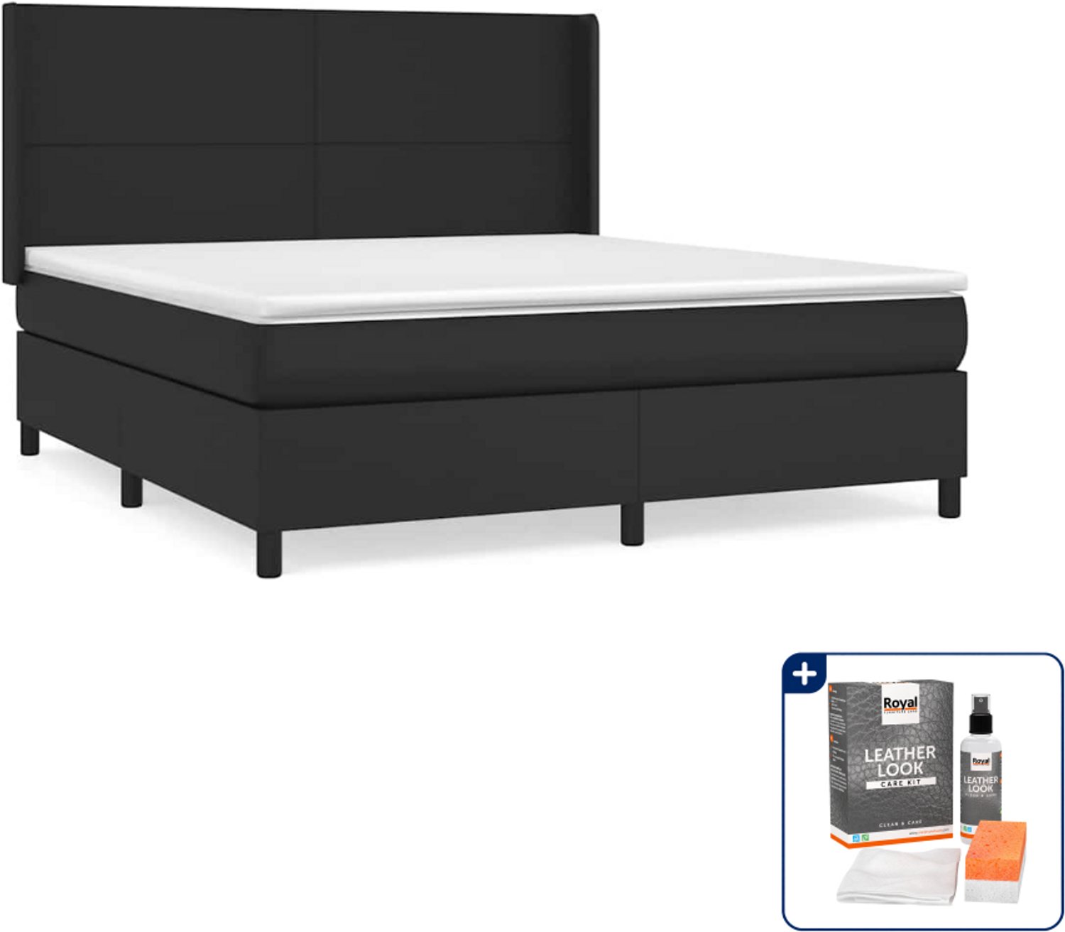 vidaXL boxspring - Queensize - 160 x 200 cm - kunstleer - zwart - Inclusief onderhoudsset voor kunstleer 150 ml