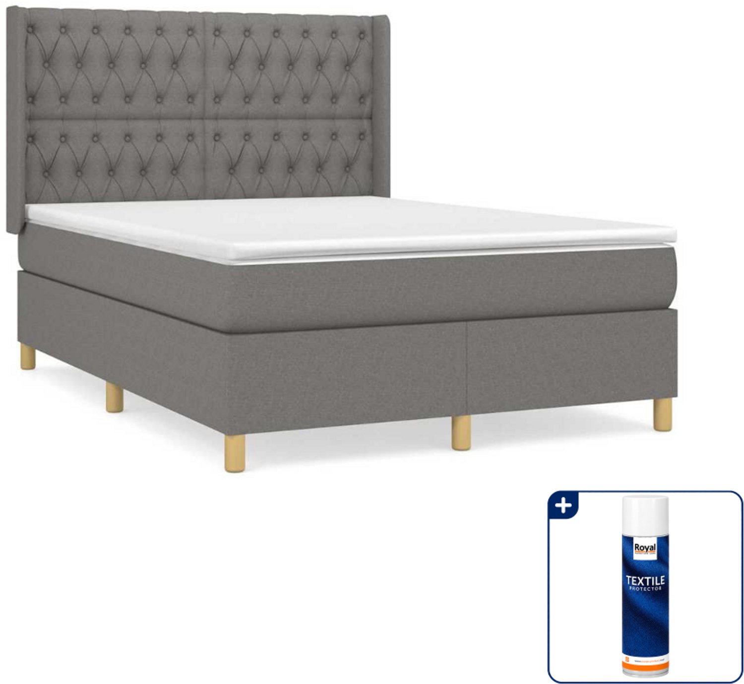 vidaXL boxspring - Small double - 140 x 200 cm - donkergrijs - Inclusief textielbeschermer 500 ml