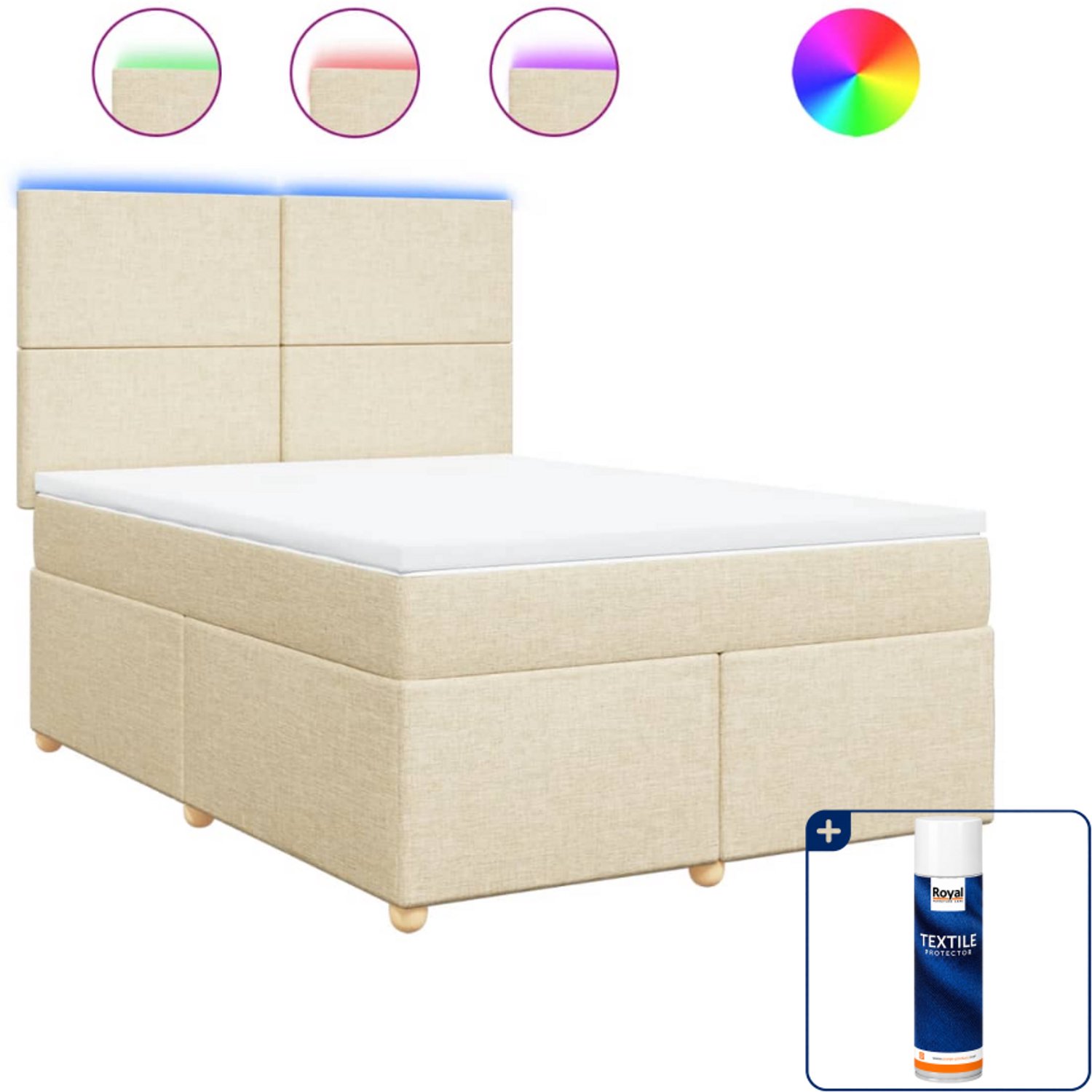 vidaXL Boxspring Small double - 140 x 200 cm - crèmekleurig - Inclusief textielbeschermer 500 ml