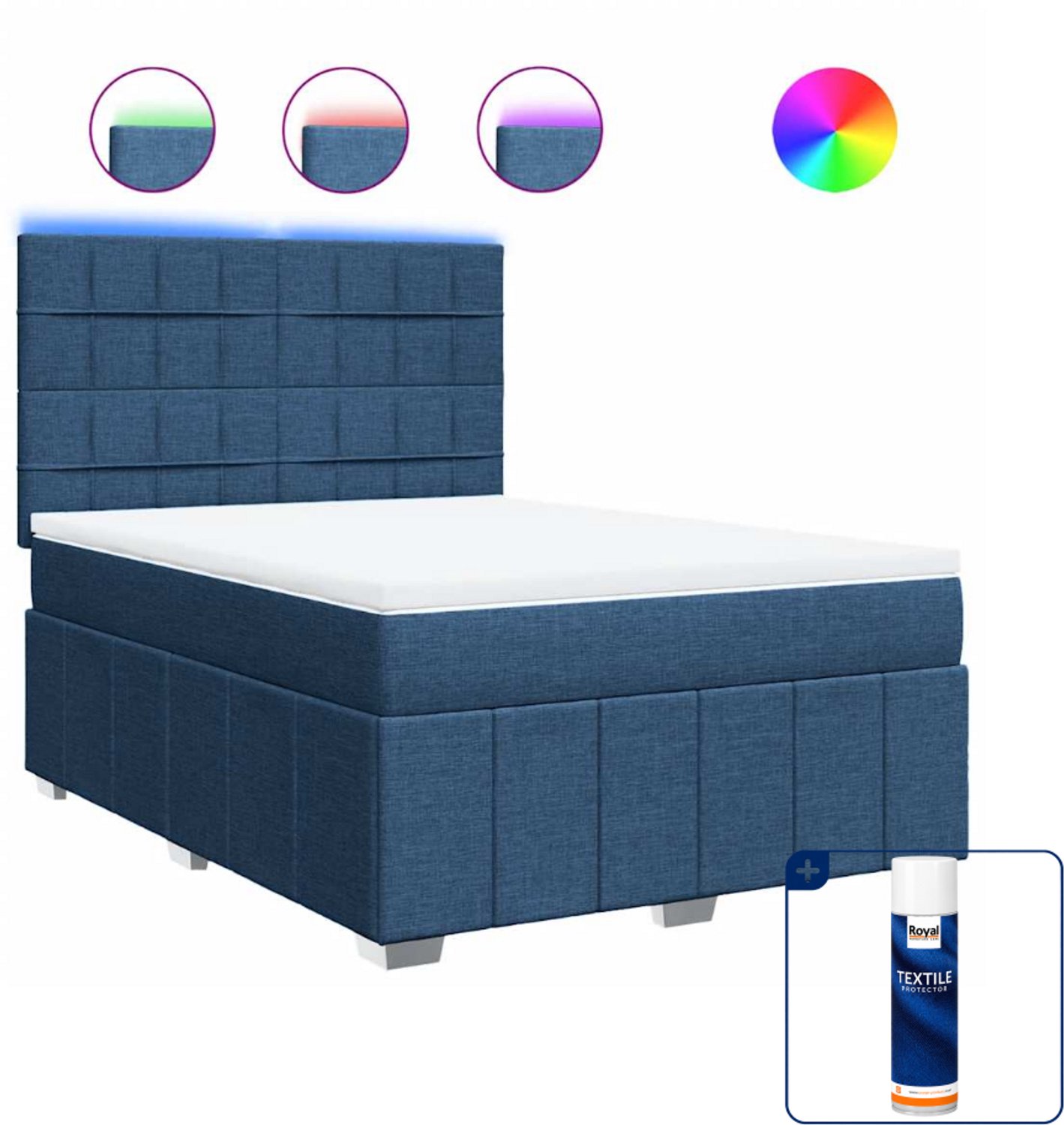 vidaXL boxspring - 140 x 190 cm - stof - blauw - Inclusief textielbeschermer 500 ml