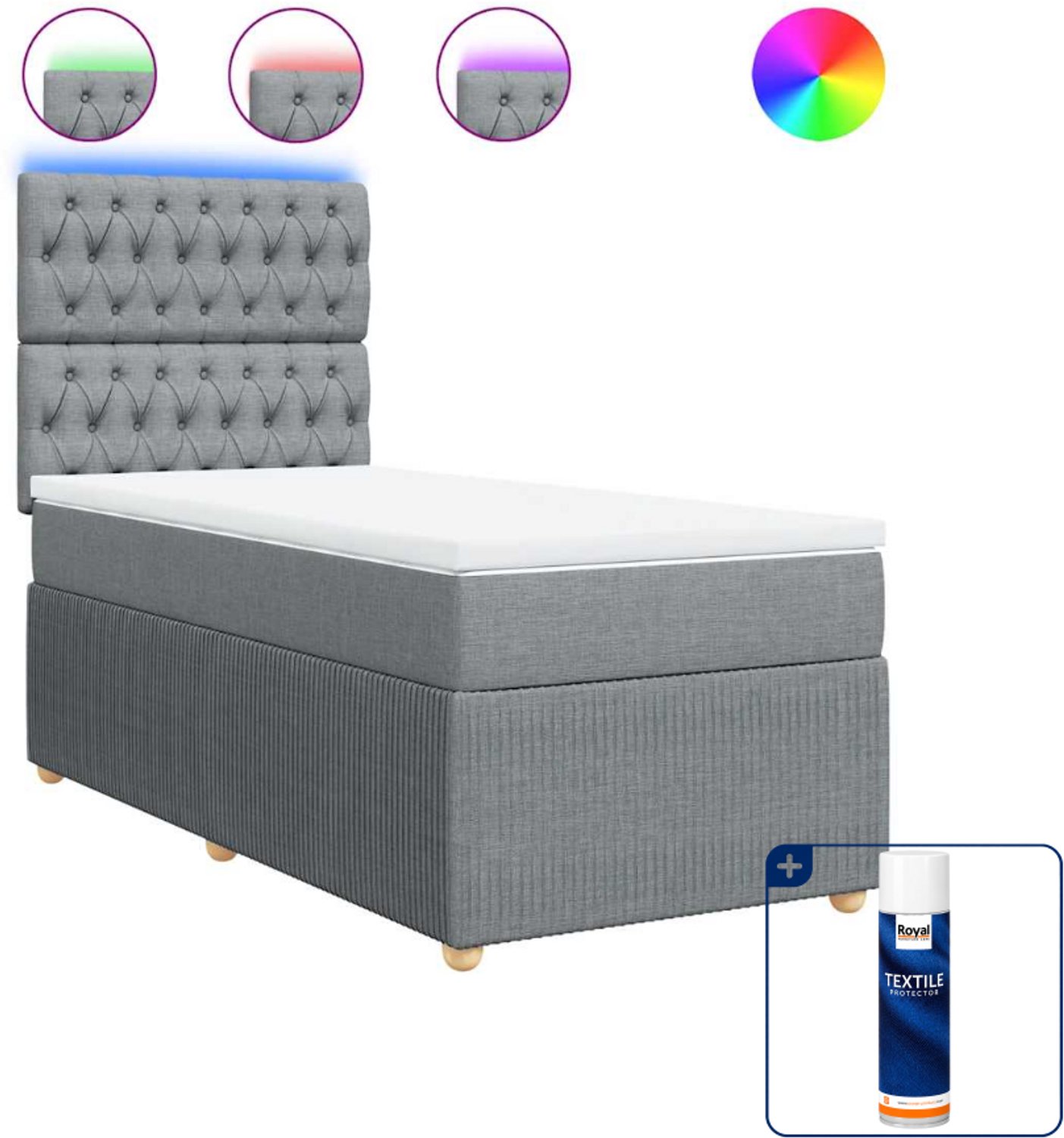 vidaXL boxspring - 90 x 190 cm - lichtgrijs - Inclusief textielbeschermer 500 ml