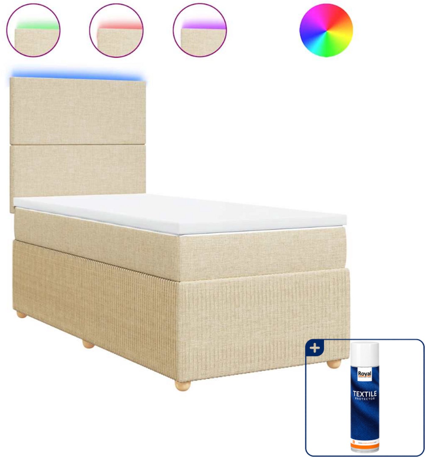 vidaXL boxspring met matras 80 x 200 cm - stof - crèmekleurig - Inclusief textielbeschermer 500 ml