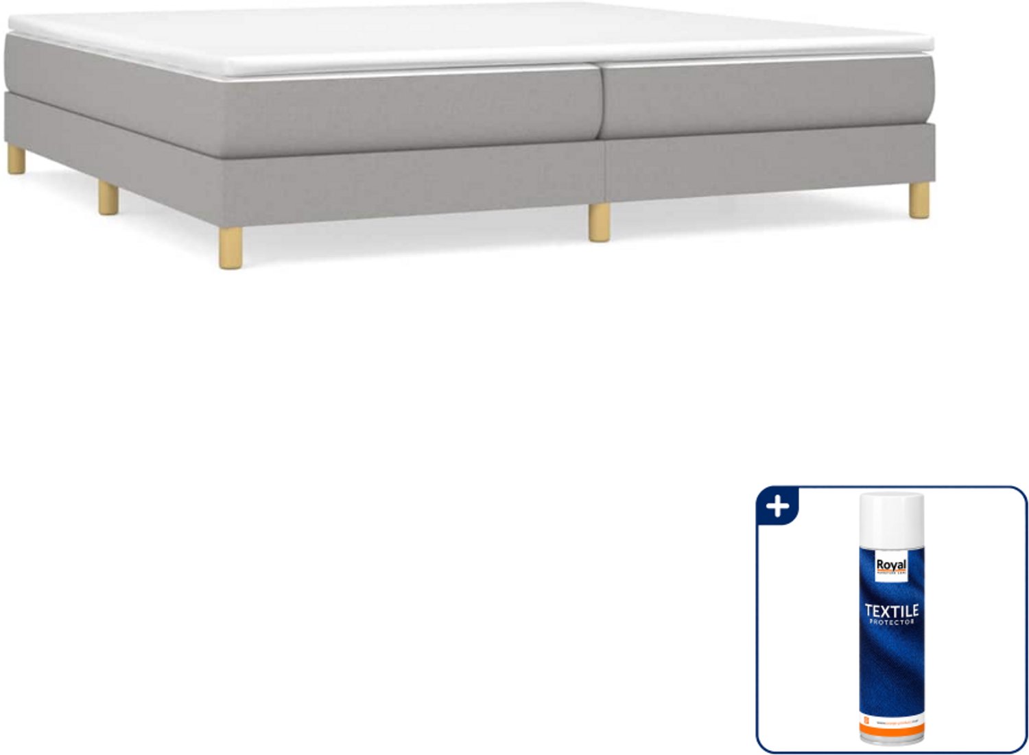 vidaXL Boxspring - Super kingsize - 200 x 200 cm - lichtgrijs - Inclusief textielbeschermer 500 ml