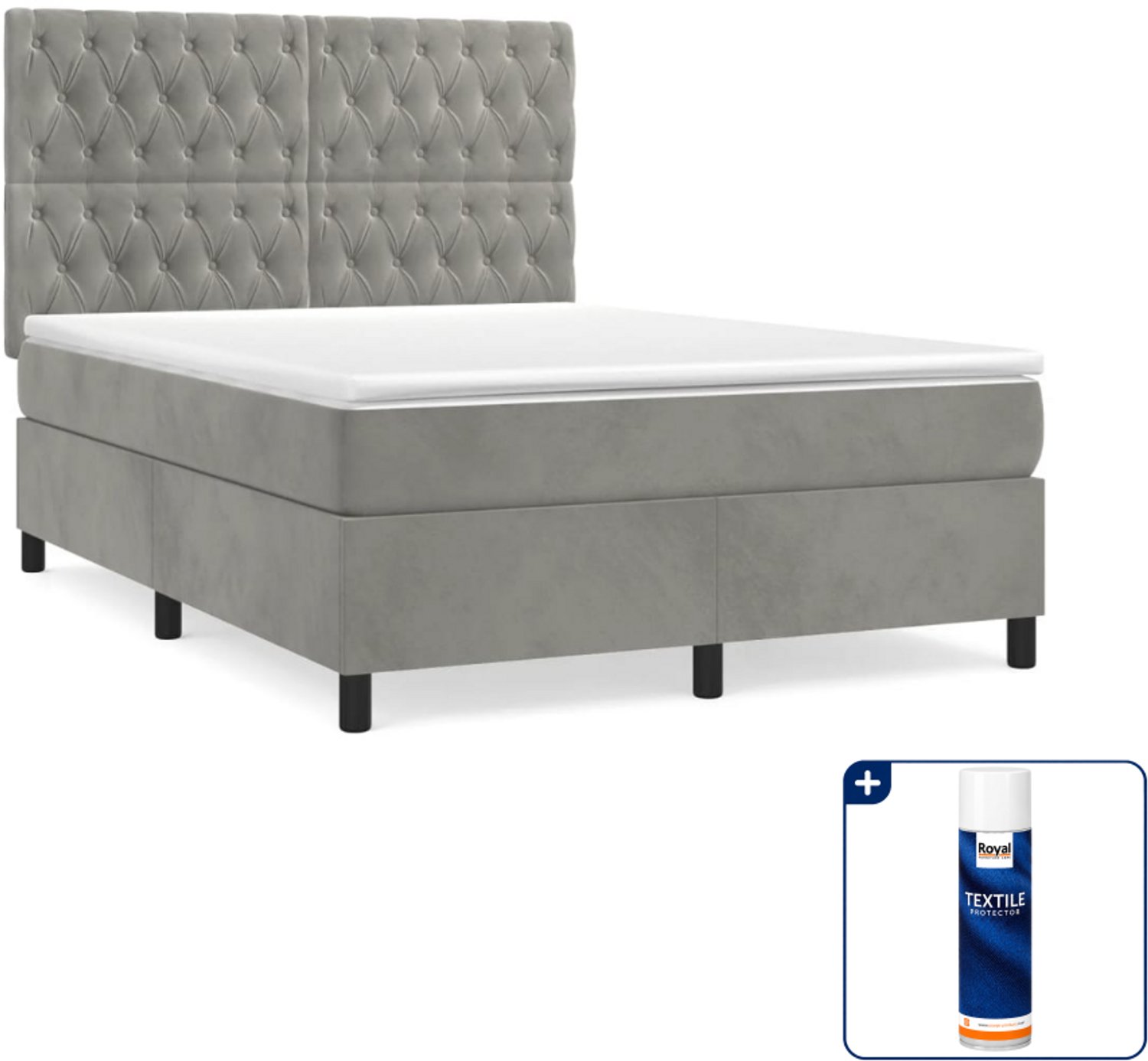 vidaXL boxspring met matras - Small double - 140 x 200 cm - lichtgrijs - Inclusief textielbeschermer 500 ml