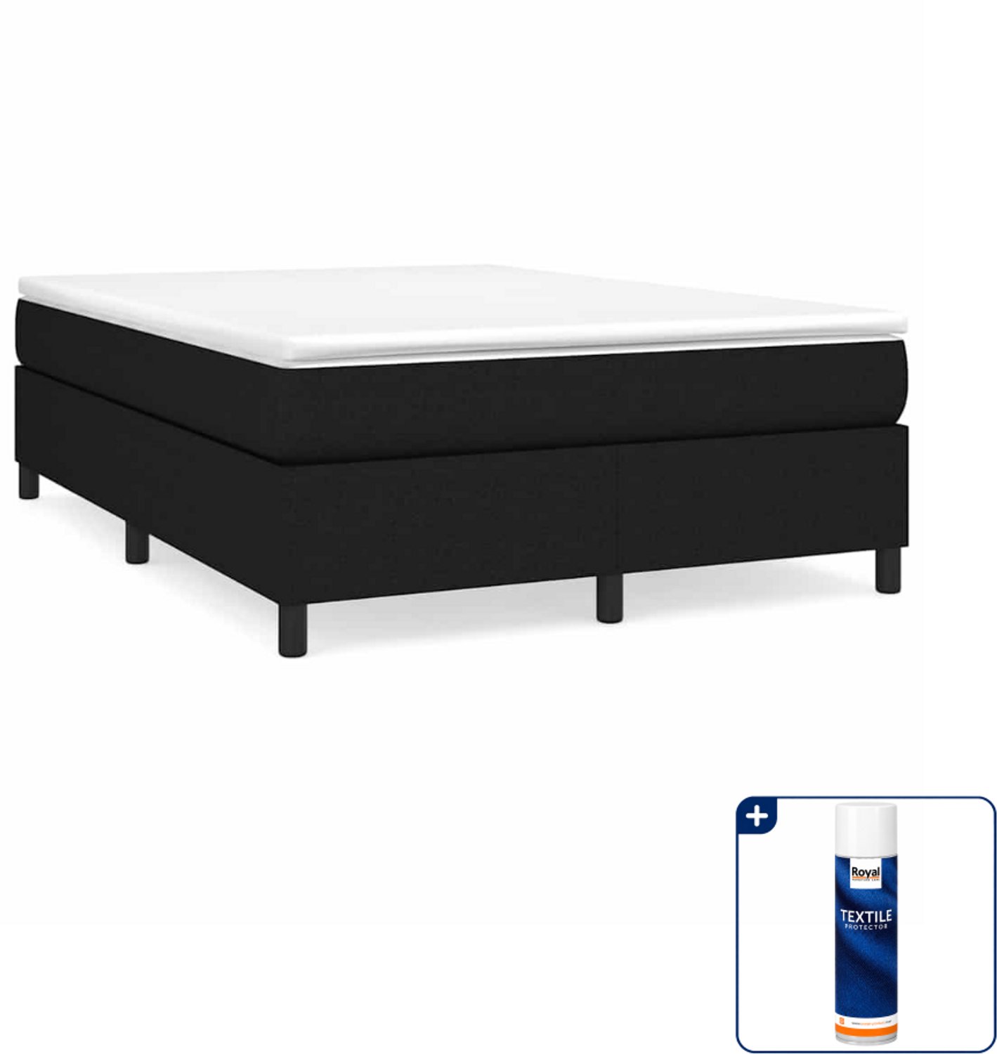 vidaXL boxspring met matras - Small double - 140 x 200 cm - zwart - Inclusief textielbeschermer 500 ml