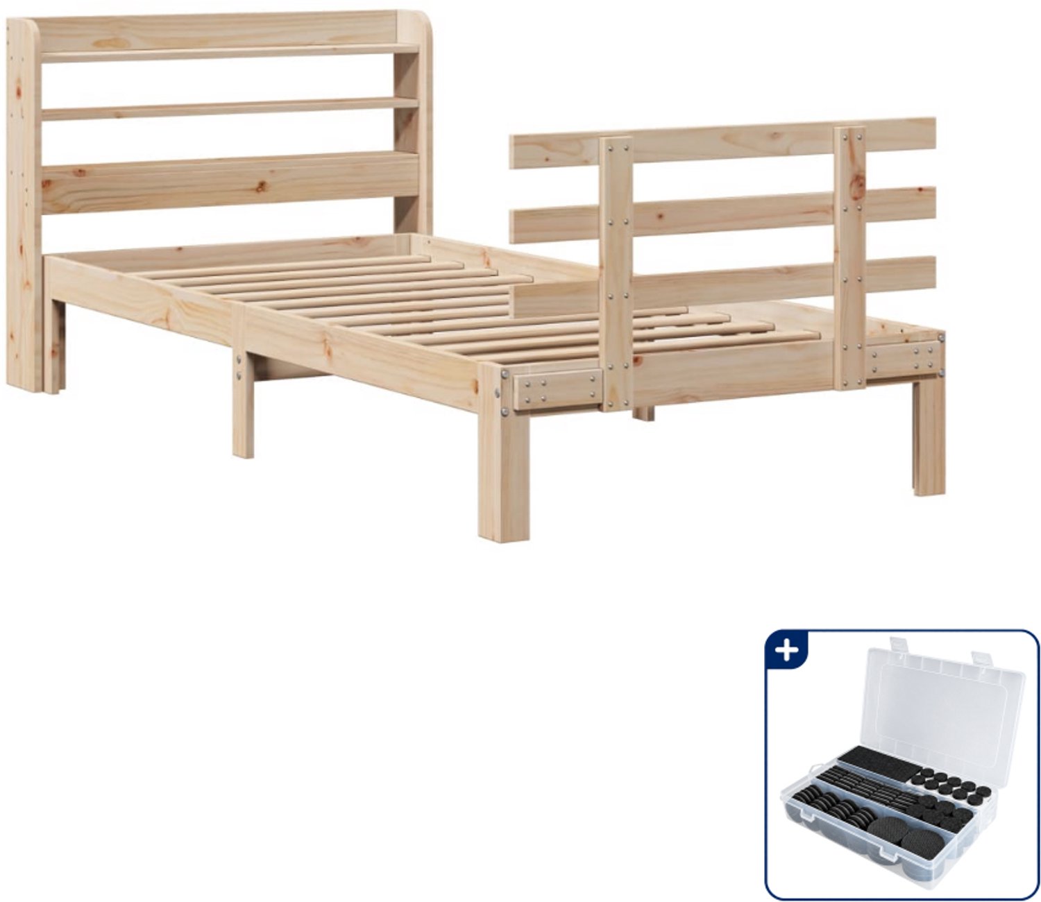 vidaXL bedframe met hoofdbord - 75 x 190 cm - massief grenenhout - Inclusief antikrasvilt 177-delig Bruin