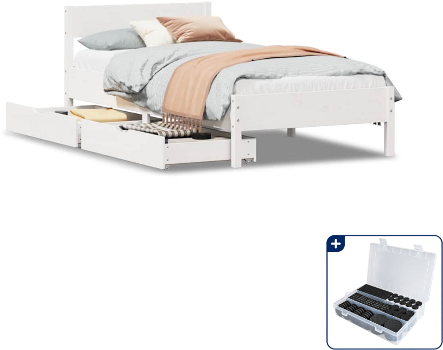 vidaXL bedframe - 75 x 190 cm - massief grenenhout - wit - Inclusief antikrasvilt 177-delig Bruin