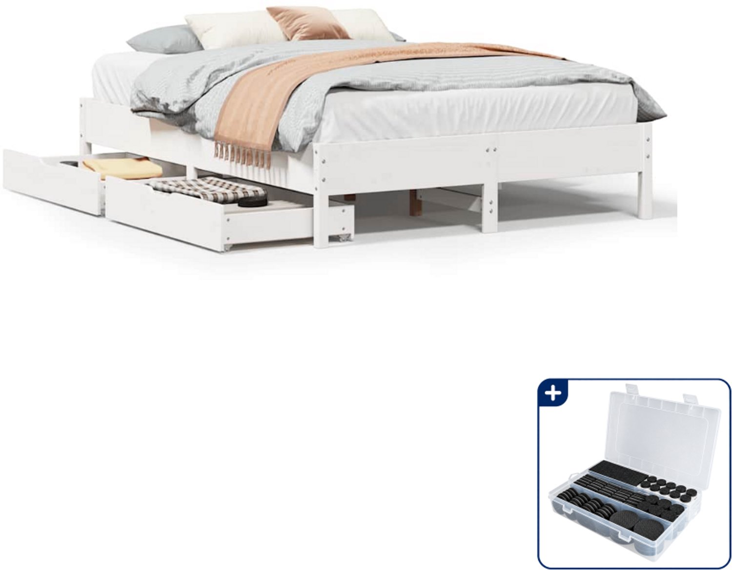 vidaXL Bedframe - 120 x 200 cm - massief grenenhout - wit - Inclusief antikrasvilt 177-delig