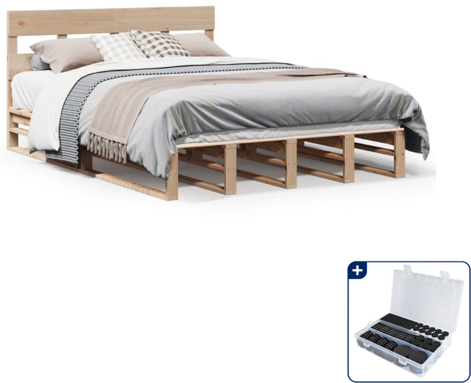 vidaXL Bedframe Small double - 140 x 200 cm - massief grenenhout - Inclusief antikrasvilt 177-delig Bruin