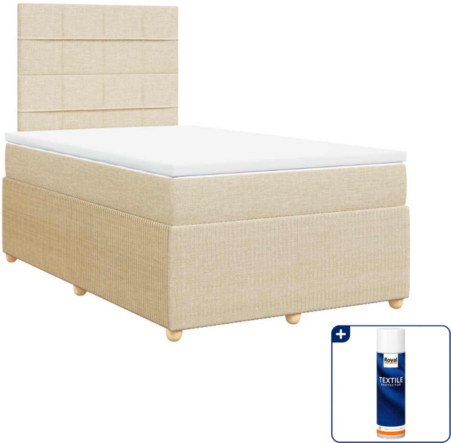 vidaXL boxspring met matras - 120 x 200 cm - stof - crèmekleurig - Inclusief textielbeschermer 500 ml