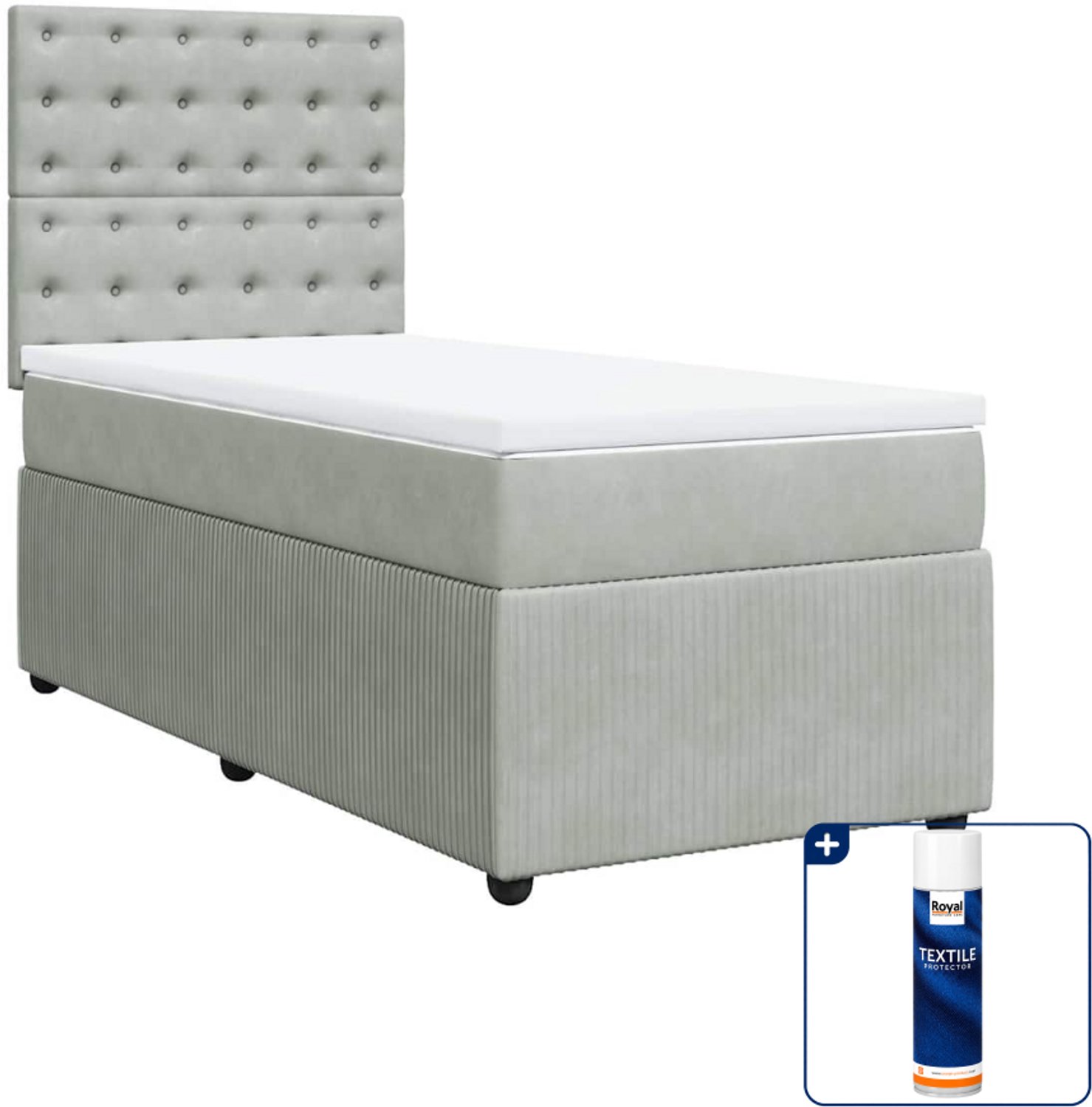 vidaXL boxspring met matras 90 x 200 cm - fluweel - lichtgrijs - Inclusief textielbeschermer 500 ml