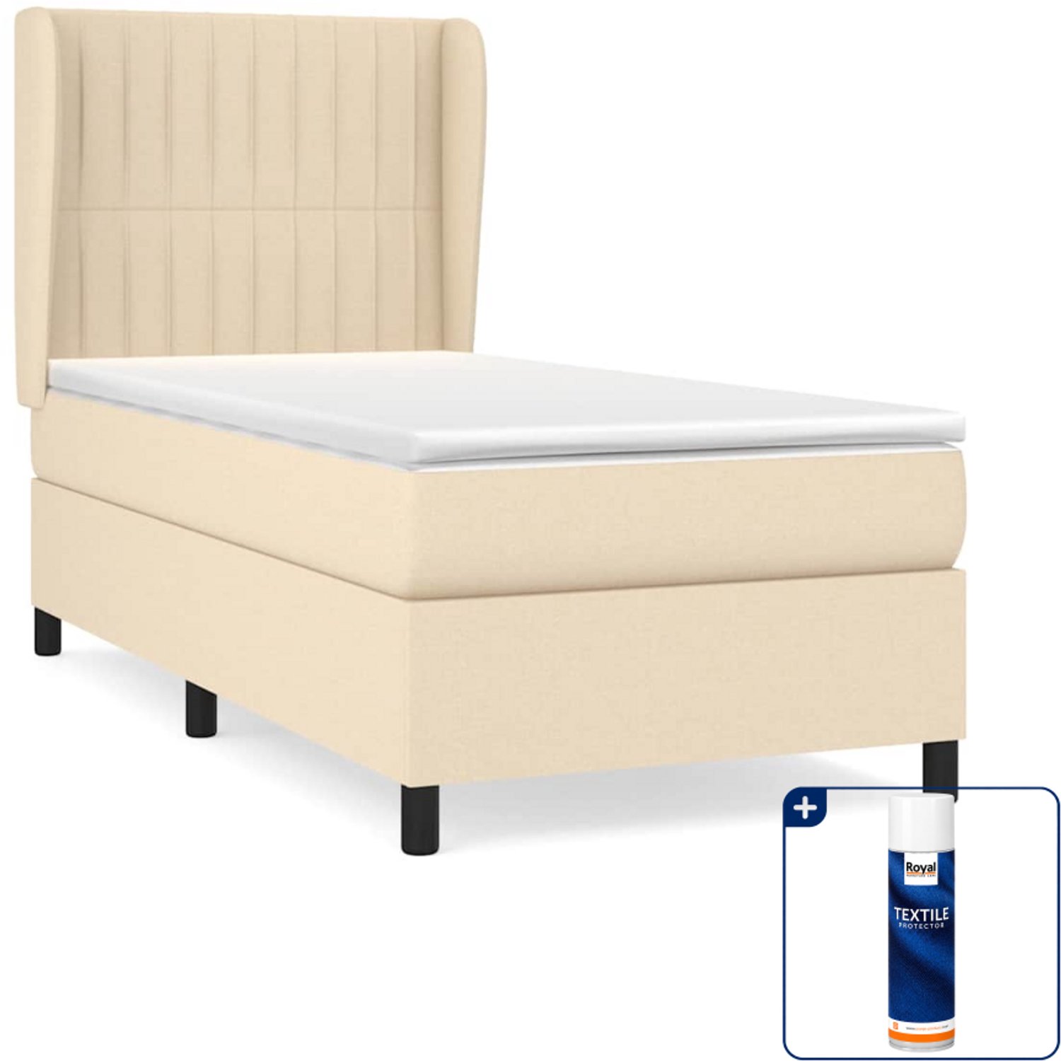 vidaXL boxspring met matras 90 x 190 cm - stof - crèmekleurig - Inclusief textielbeschermer 500 ml