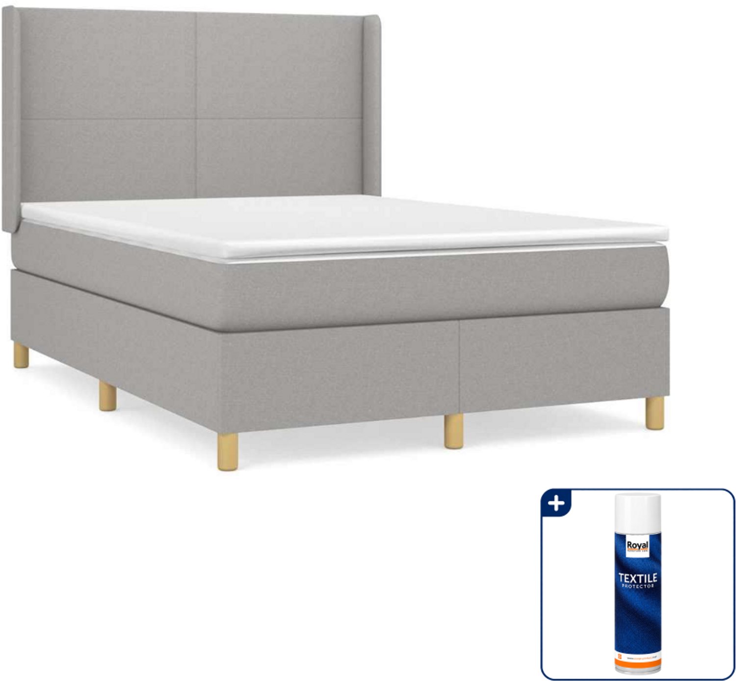 vidaXL Boxspring - Small double - 140 x 200 cm - lichtgrijs - Inclusief textielbeschermer 500 ml