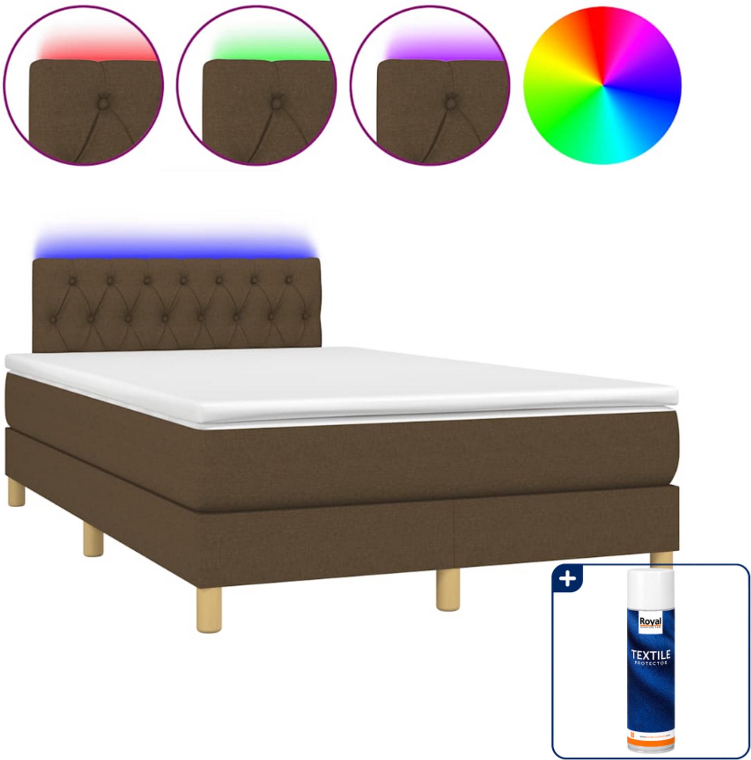 vidaXL Boxspring met matras en LED - 120 x 190 cm - donkerbruin - Inclusief textielbeschermer 500 ml