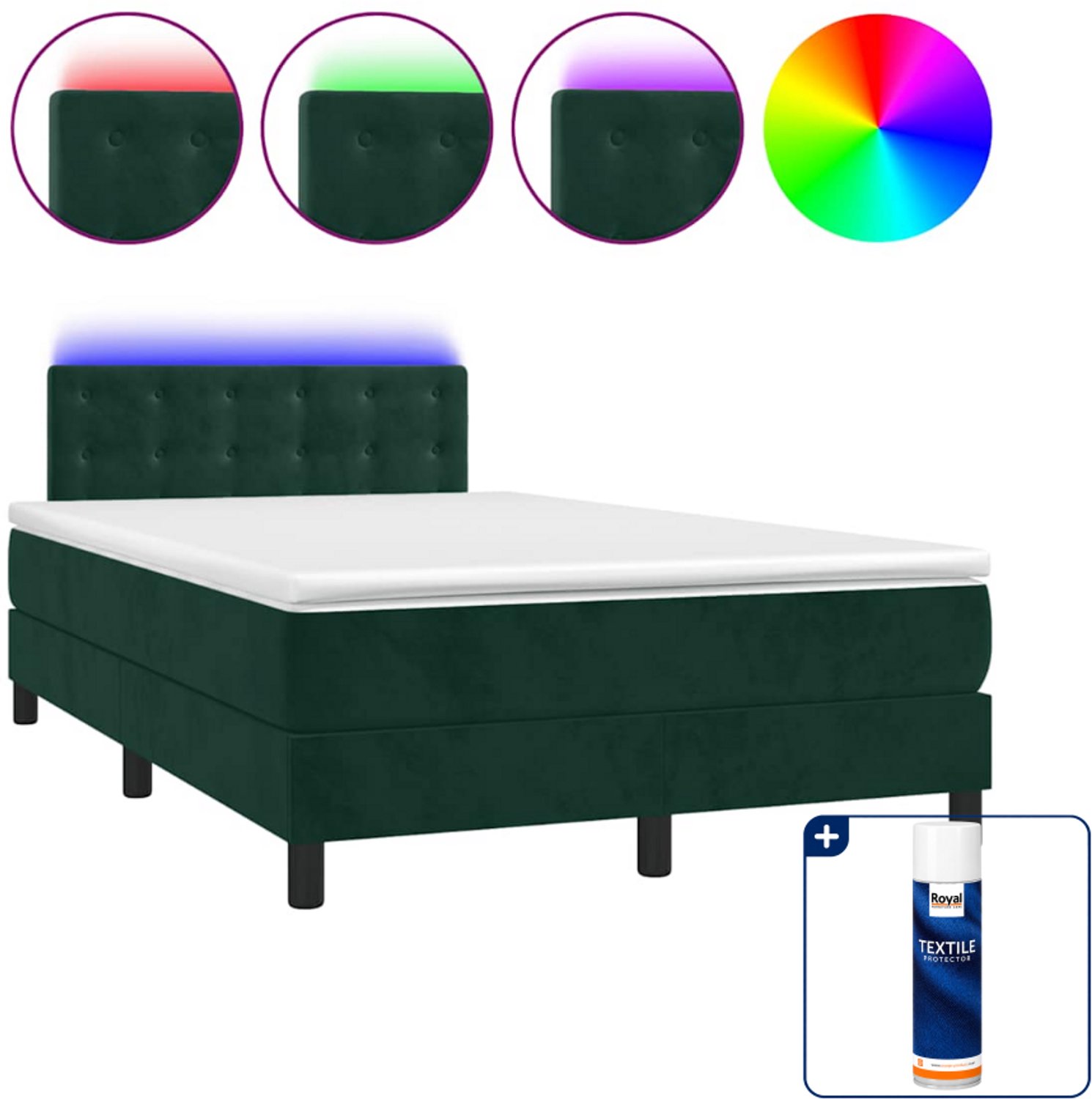 vidaXL boxspring met matras en LED - 120 x 190 cm - fluweel - donkergroen - Inclusief textielbeschermer 500 ml Zwart