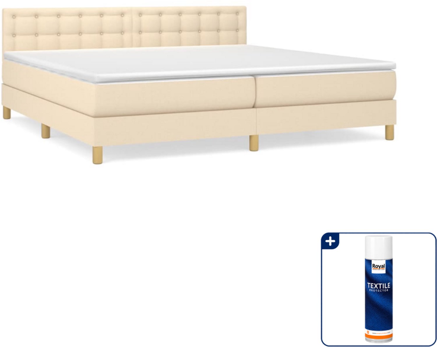 vidaXL boxspring met matras - super kingsize - 200 x 200 cm - crème - Inclusief textielbeschermer 500 ml