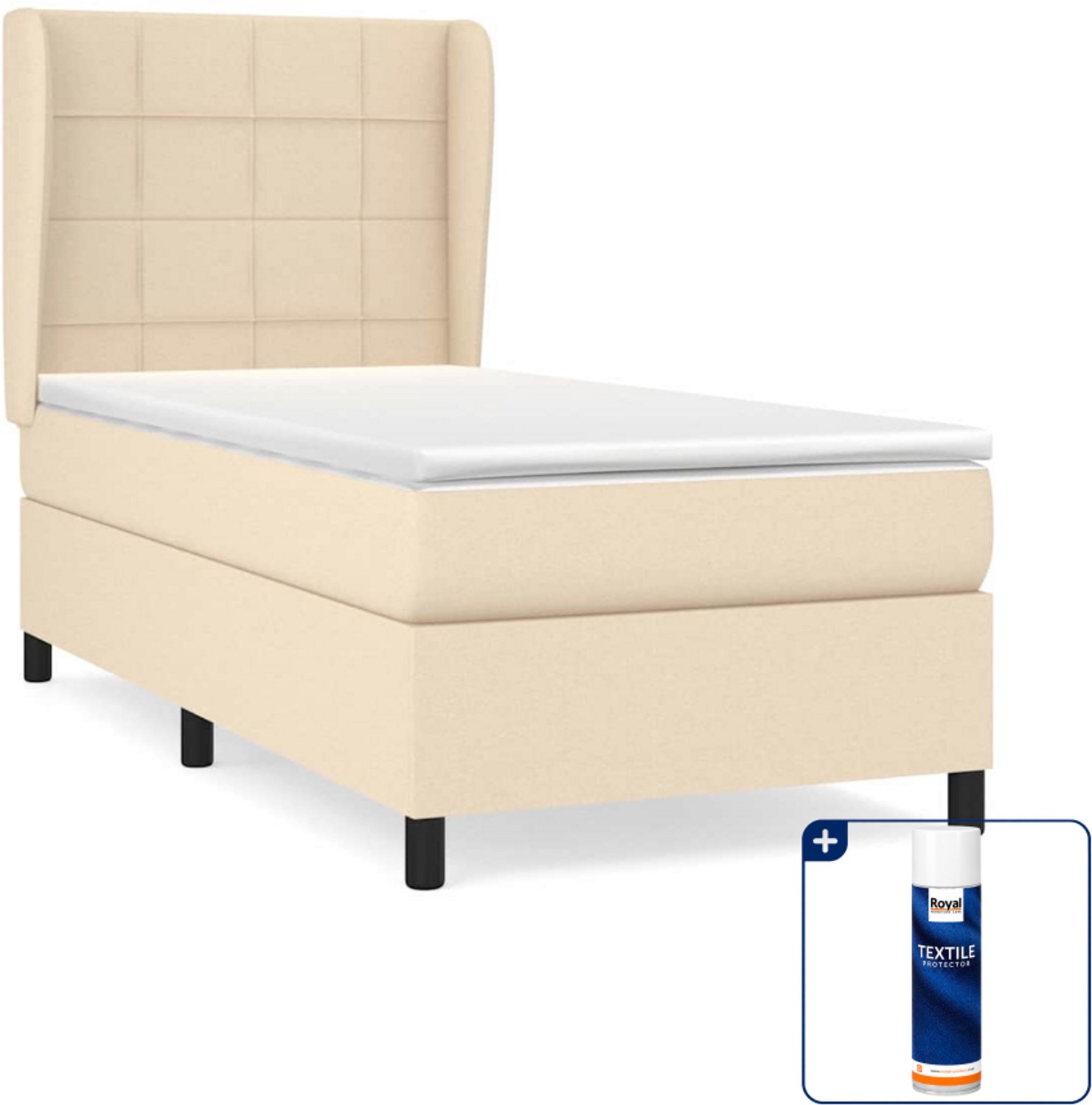 vidaXL boxspring met matras 80 x 200 cm - stof - crème - Inclusief textielbeschermer 500 ml