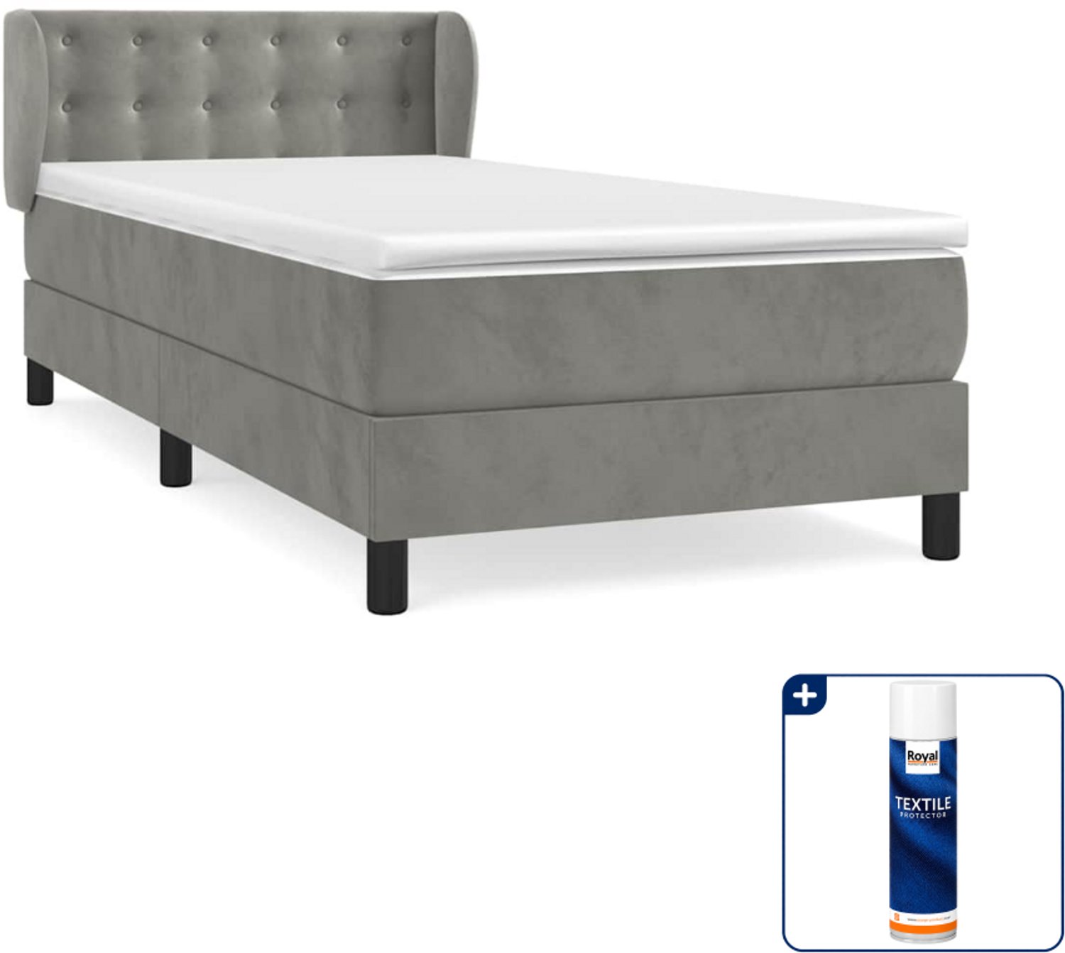 vidaXL Boxspring 100 x 200 cm - fluweel - lichtgrijs - Inclusief textielbeschermer 500 ml
