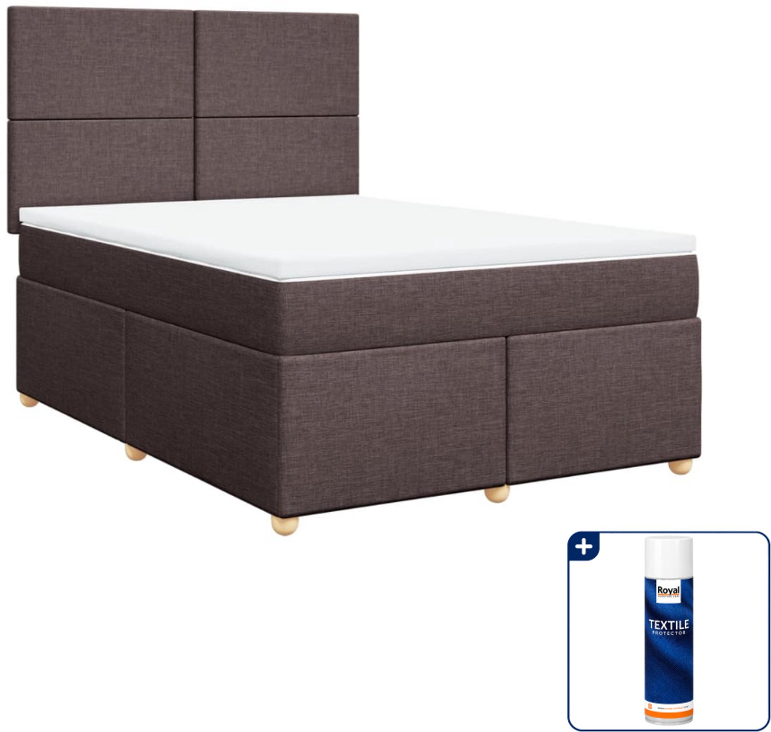 vidaXL boxspring - Small double - 140x200 cm - donkerbruin - Inclusief textielbeschermer 500 ml