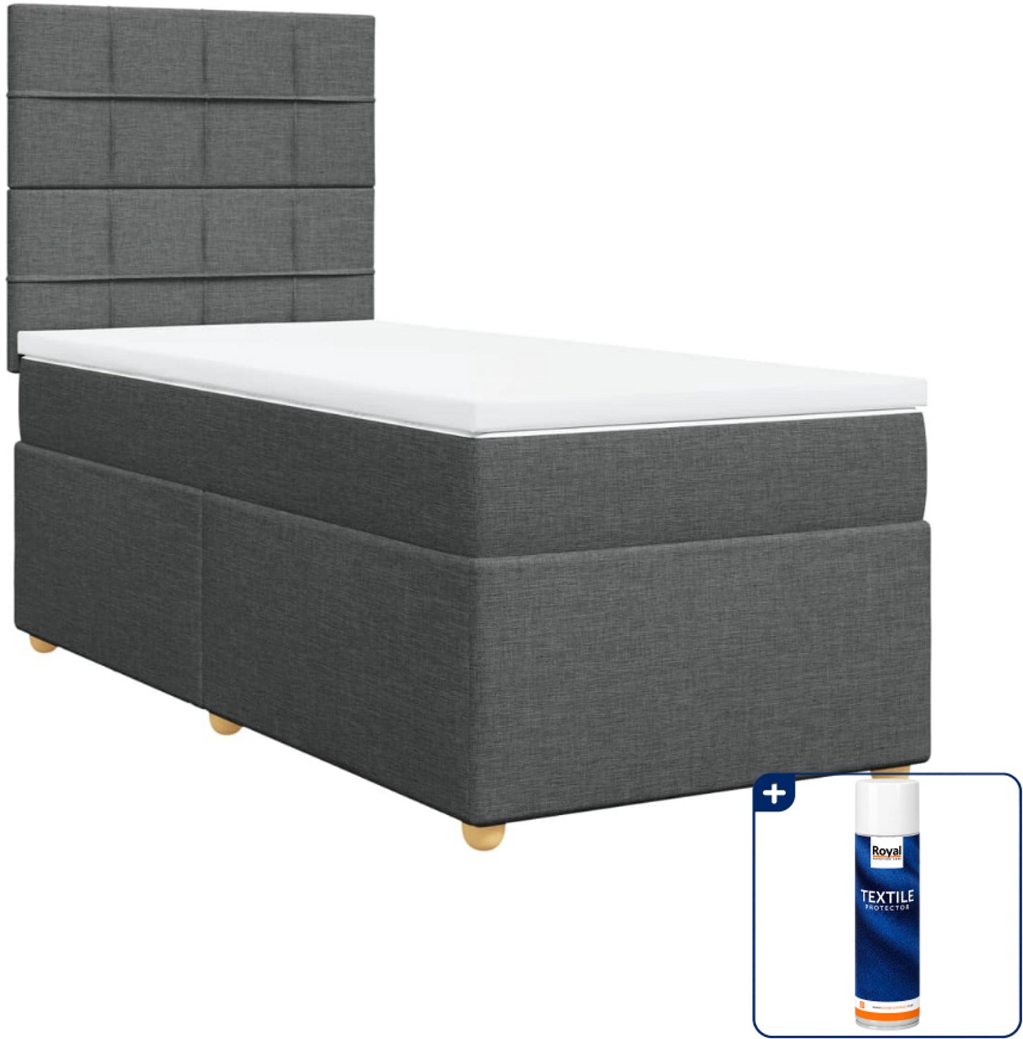 vidaXL boxspring met matras 90 x 190 cm - donkergrijs - Inclusief textielbeschermer 500 ml