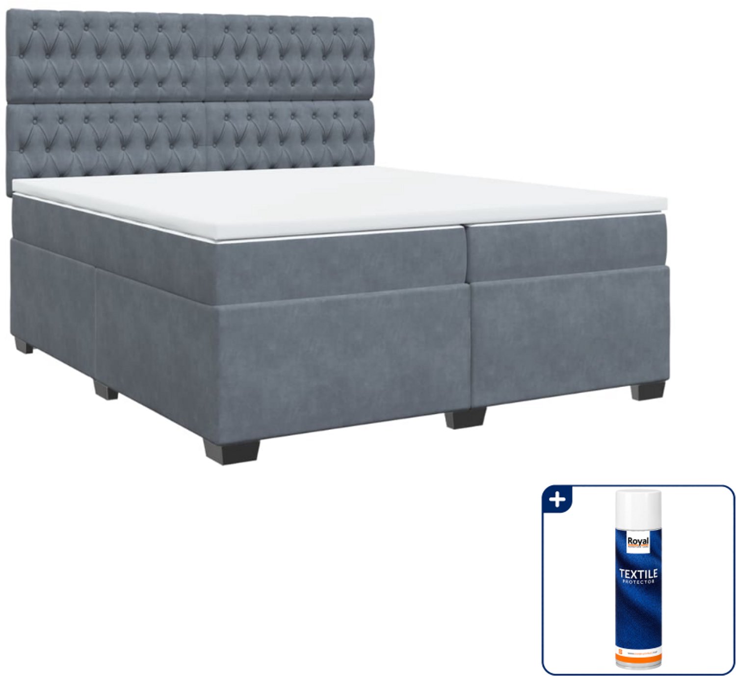 vidaXL boxspring - 200 x 200 cm - fluweel - donkergrijs - Inclusief textielbeschermer 500 ml