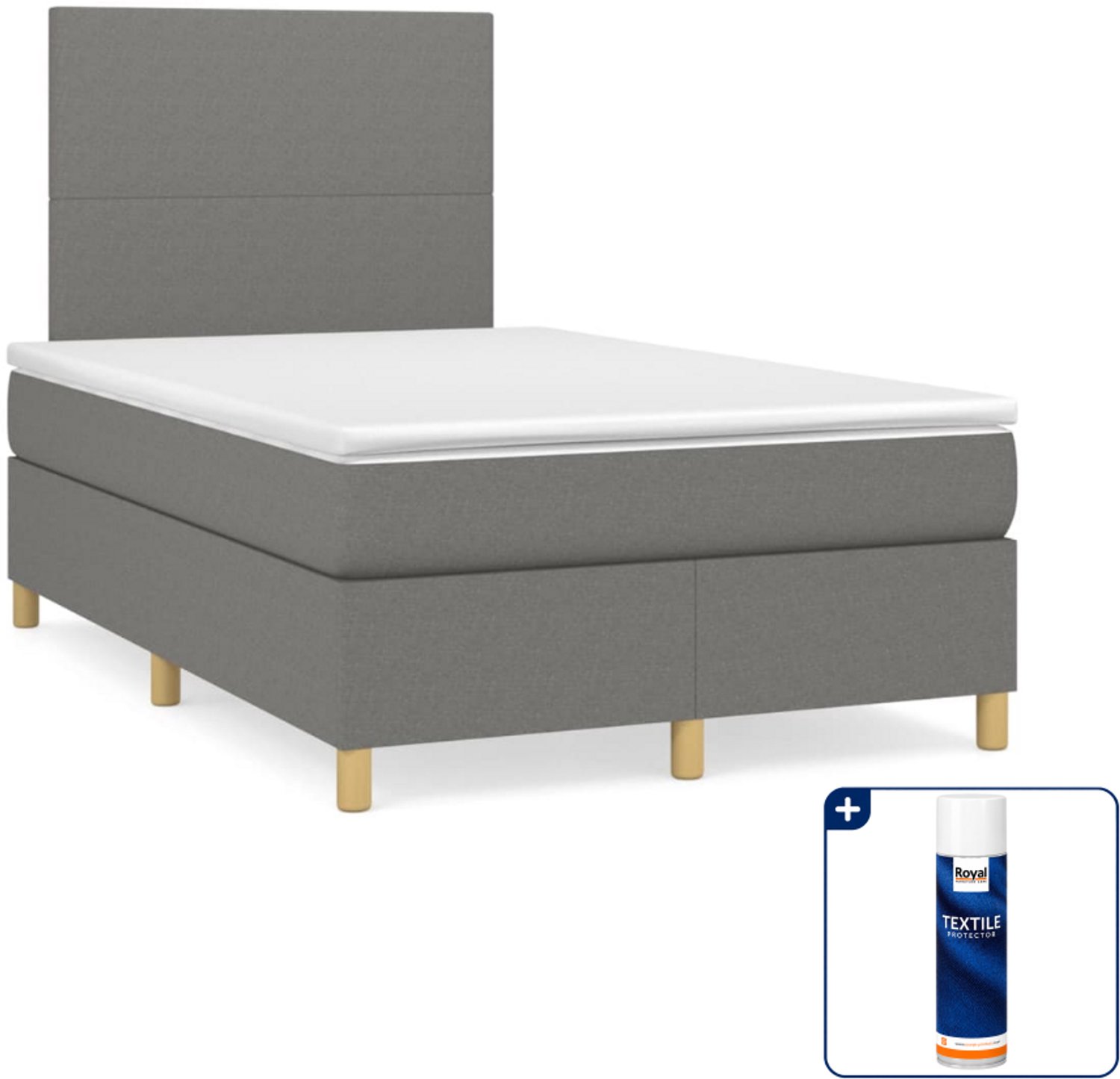 vidaXL boxspring met matras - 120 x 200 cm - donkergrijs - Inclusief textielbeschermer 500 ml