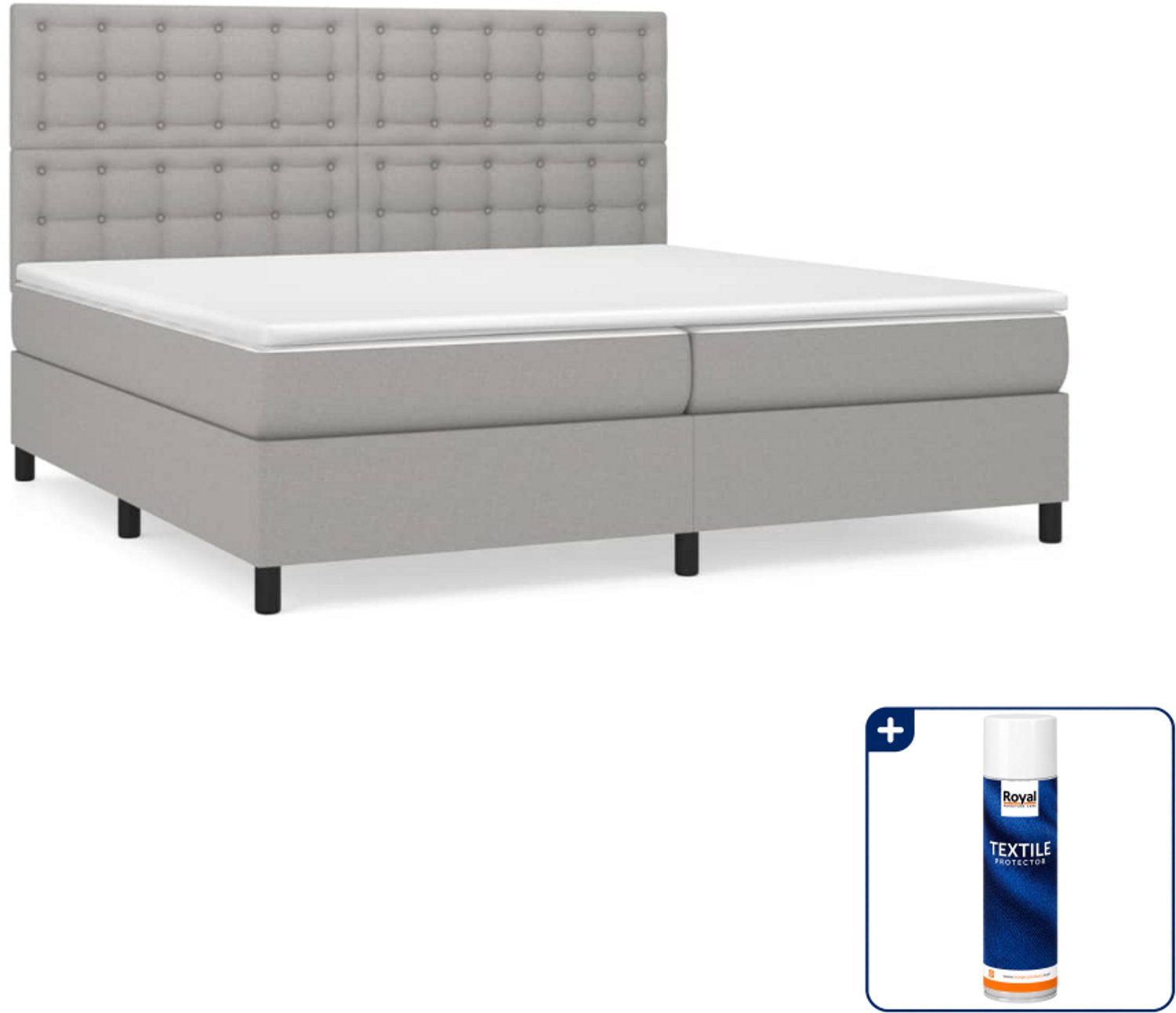 vidaXL boxspring - 200 x 200 cm - stof - lichtgrijs - Inclusief textielbeschermer 500 ml