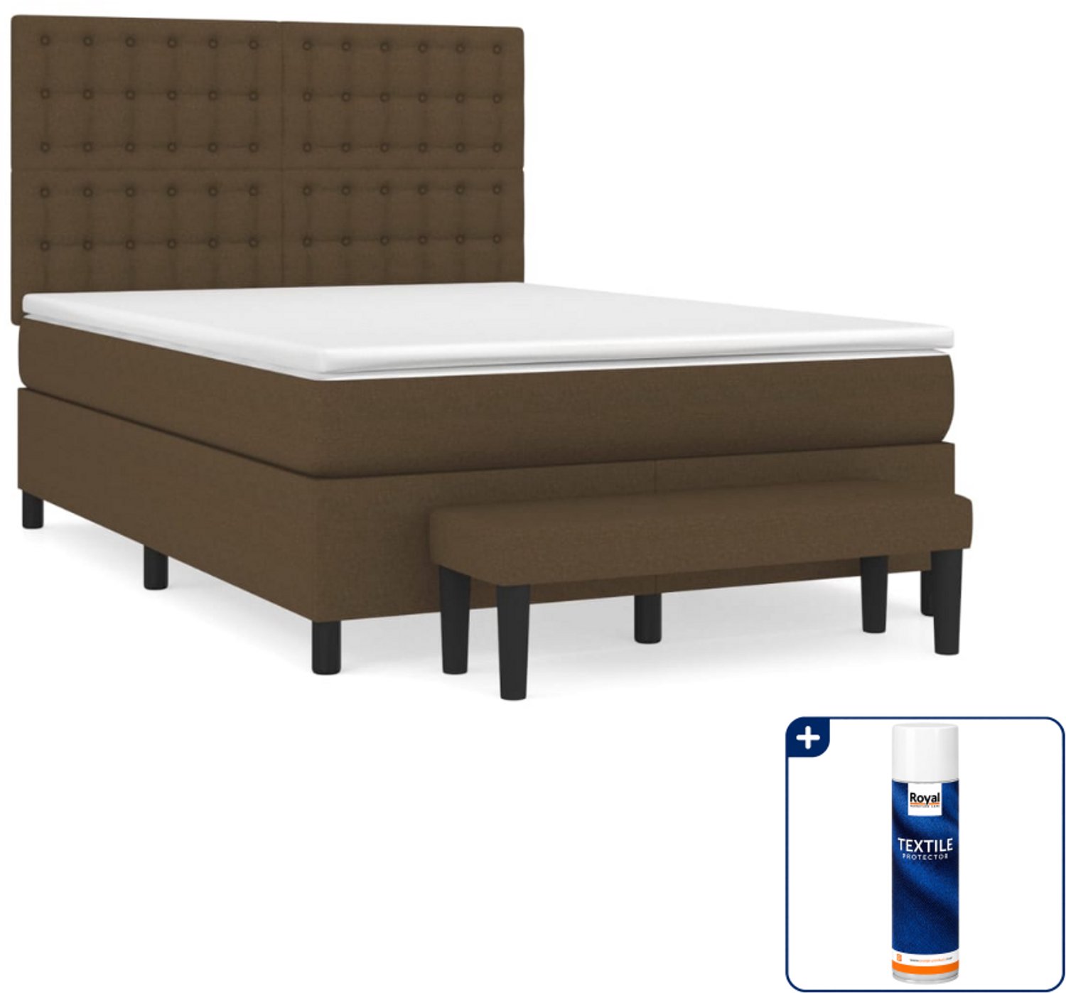 vidaXL boxspring met matras en bankje - 140 x 190 cm - donkerbruin - Inclusief textielbeschermer 500 ml