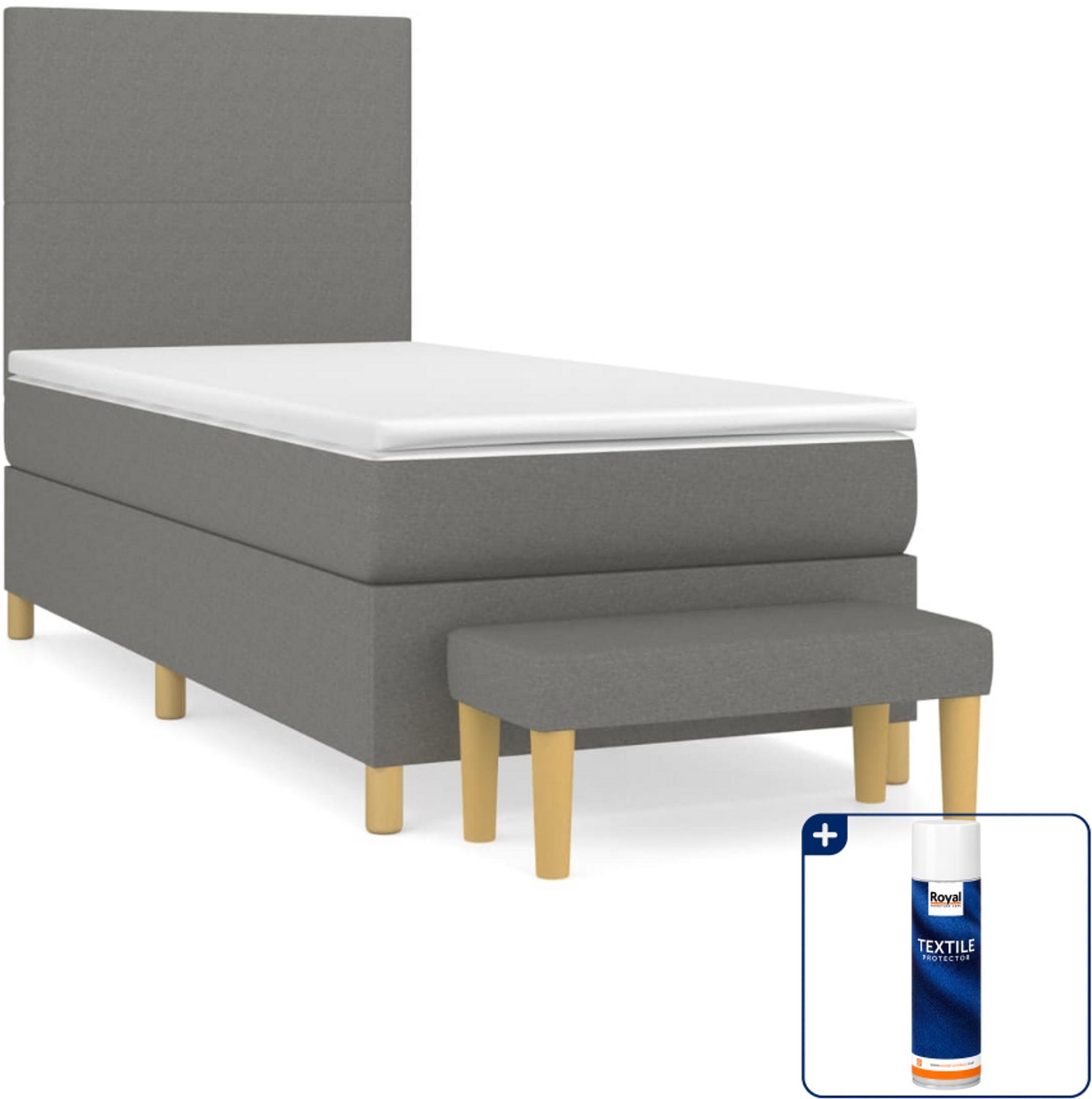 vidaXL boxspring met matras en bank - 90 x 200 cm - donkergrijs - Inclusief textielbeschermer 500 ml