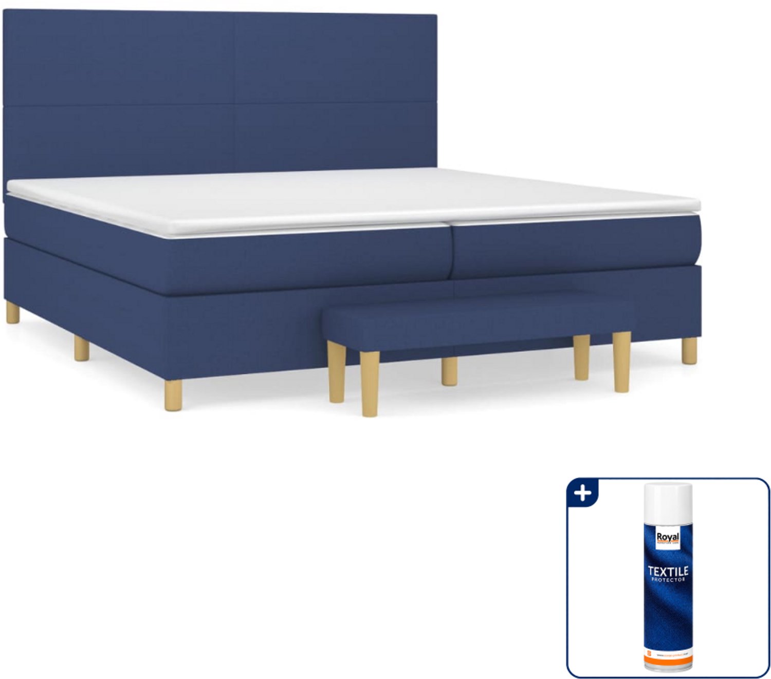 vidaXL boxspring met matras en bankje - 200 x 200 cm - blauw - Inclusief textielbeschermer 500 ml