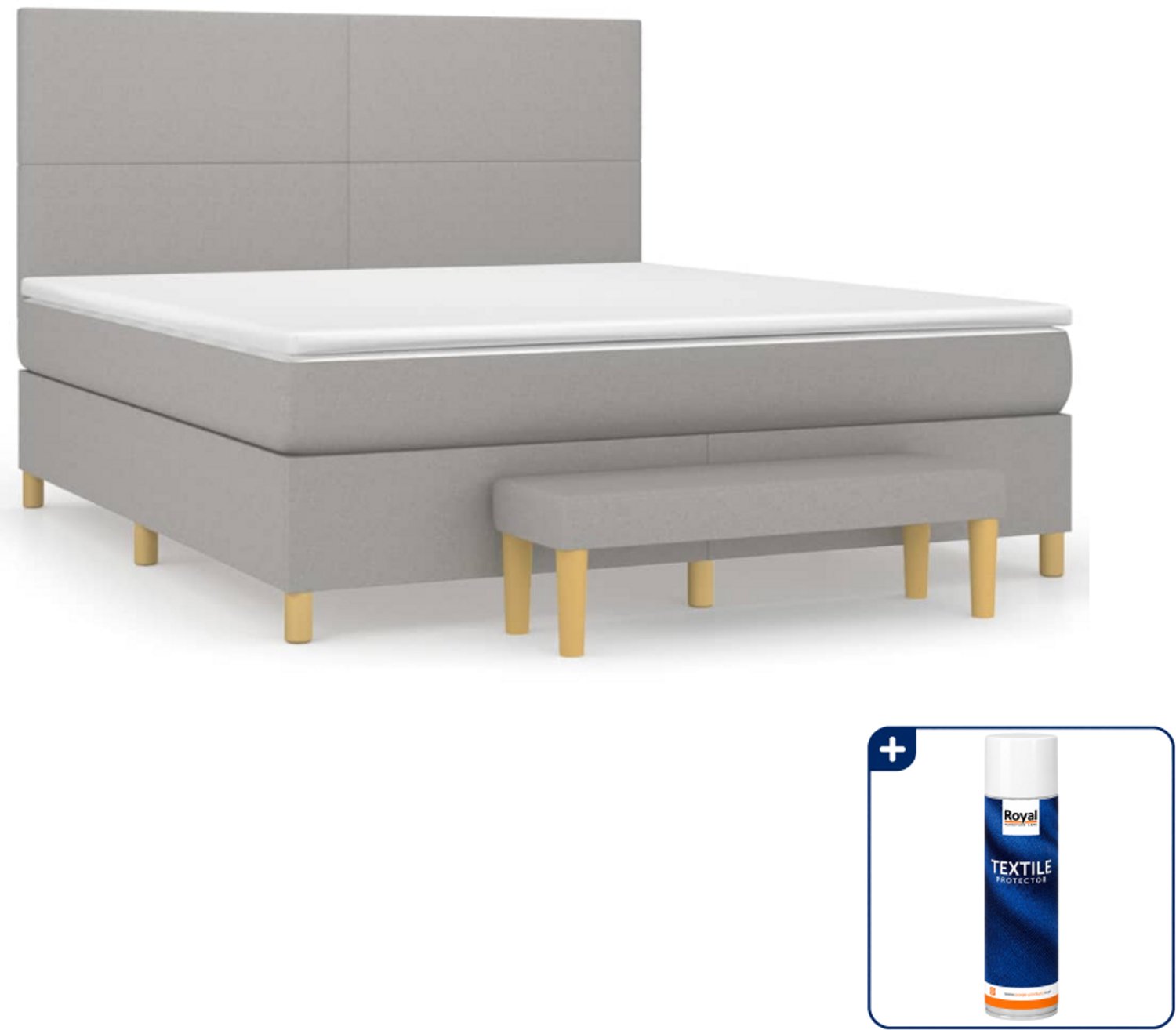 vidaXL Kingsize boxspring met matras en bank - 180 x 200 cm - grijs - Inclusief textielbeschermer 500 ml