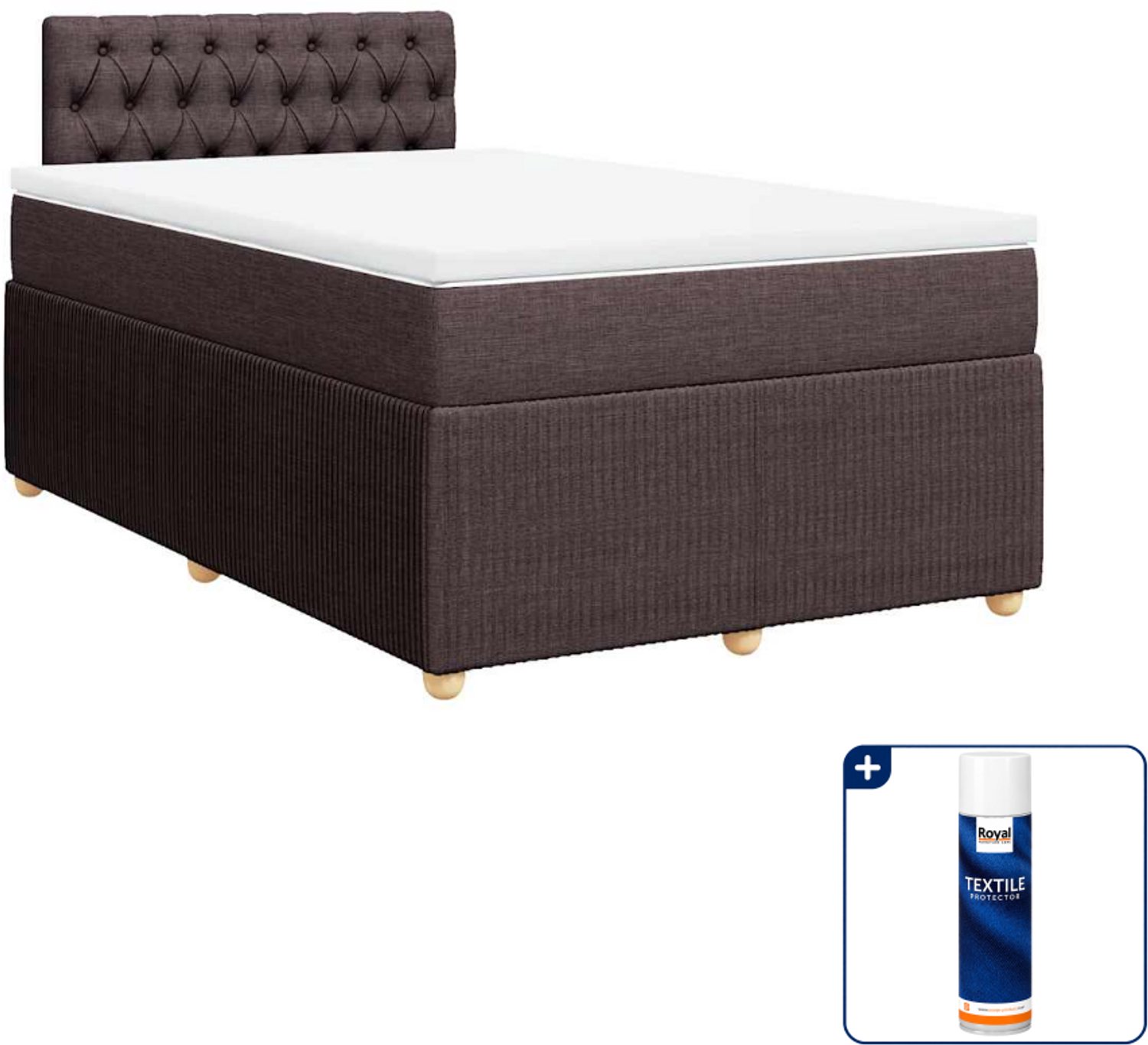 vidaXL boxspring met matras 120 x 190 cm - donkerbruin - Inclusief textielbeschermer 500 ml