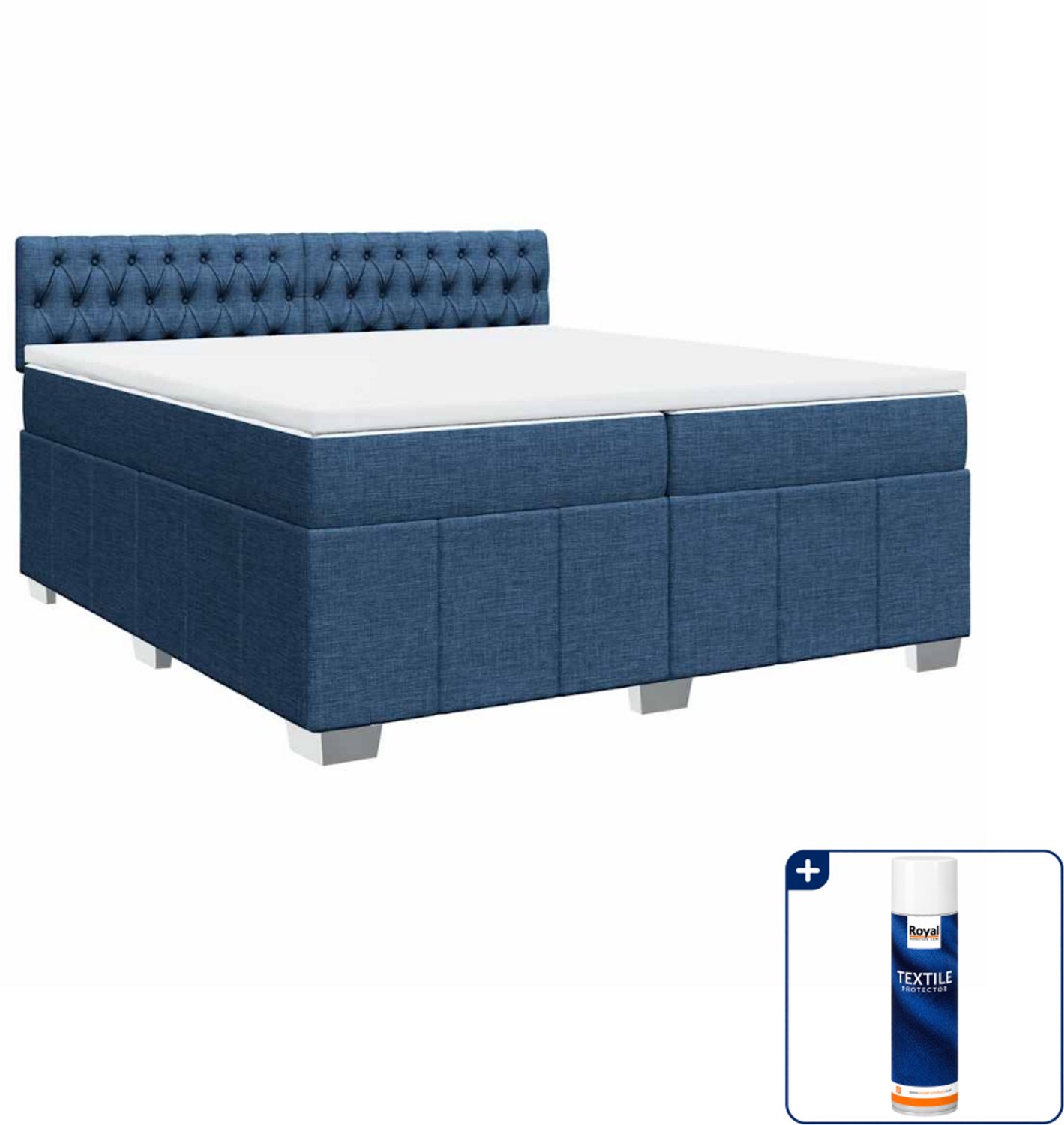 vidaXL Boxspring Super kingsize - 200 x 200 cm - blauw - Inclusief textielbeschermer 500 ml