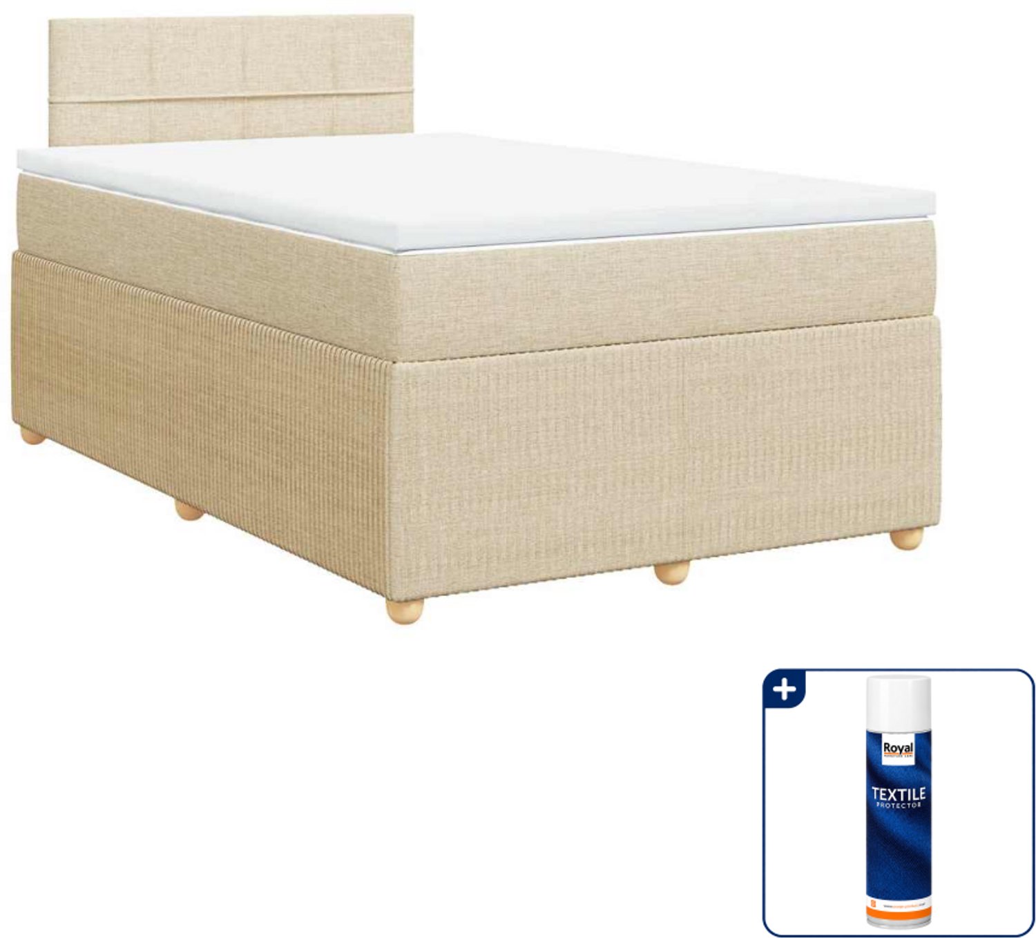 vidaXL boxspring met matras 120 x 190 cm - stof - crèmekleurig - Inclusief textielbeschermer 500 ml