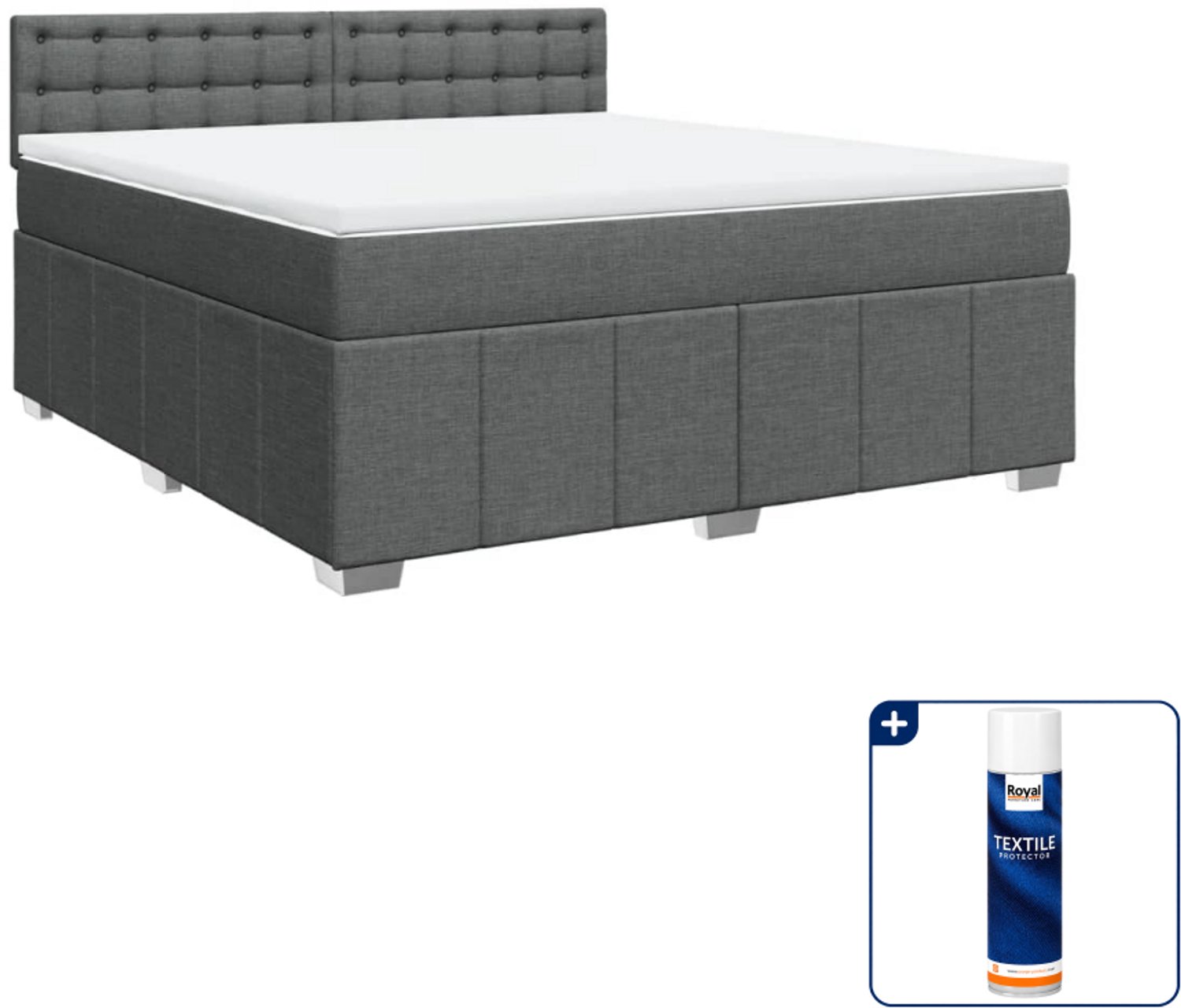 vidaXL Boxspring Kingsize - 180 x 200 cm - stof - donkergrijs - Inclusief textielbeschermer 500 ml