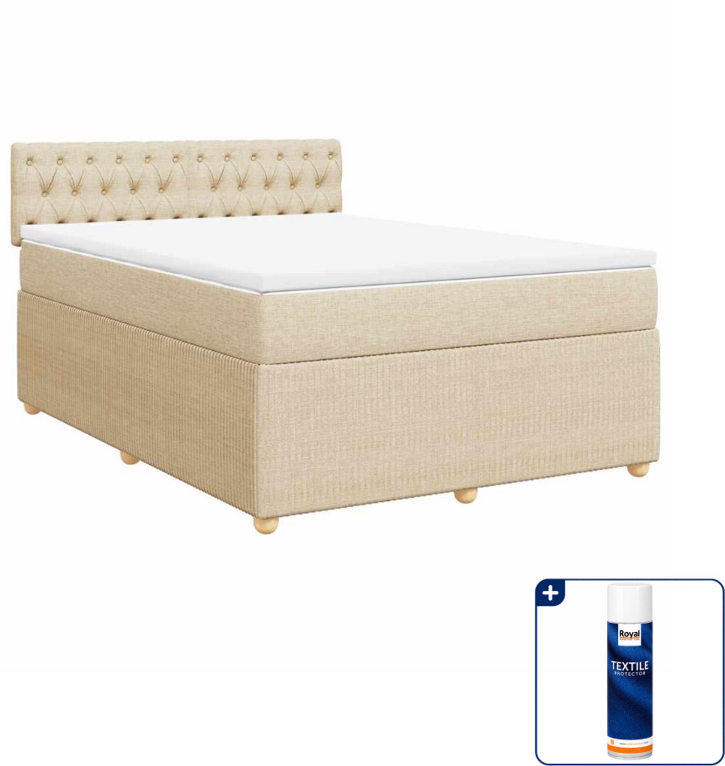 vidaXL Boxspring Small double - 140 x 200 cm - stof - crème - Inclusief textielbeschermer 500 ml
