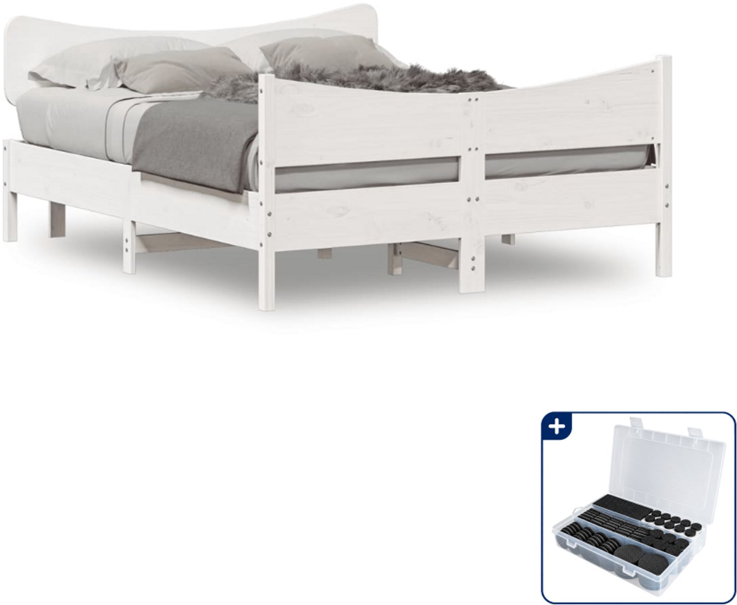 vidaXL bedframe - Queensize - 160 x 200 cm - massief grenenhout - wit - Inclusief antikrasvilt 177-delig