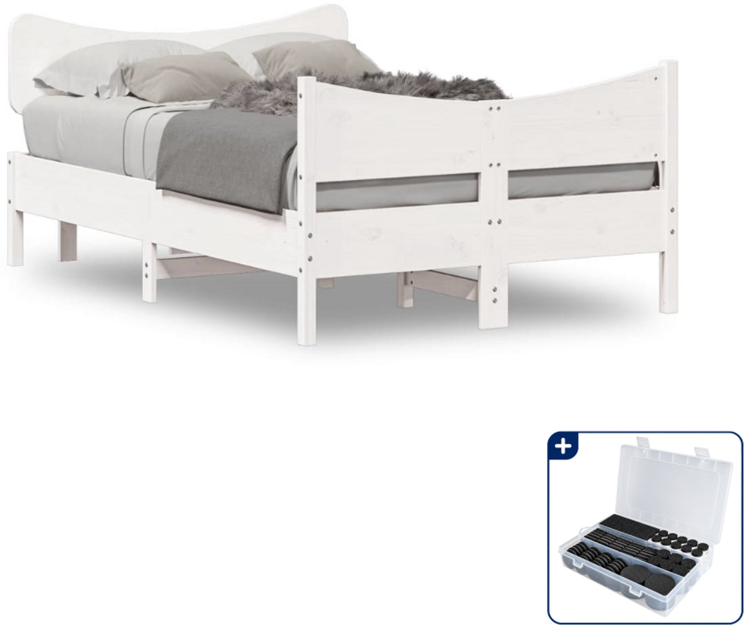 vidaXL Bedframe - 120 x 190 cm - massief grenenhout - wit - Inclusief antikrasvilt 177-delig Zwart