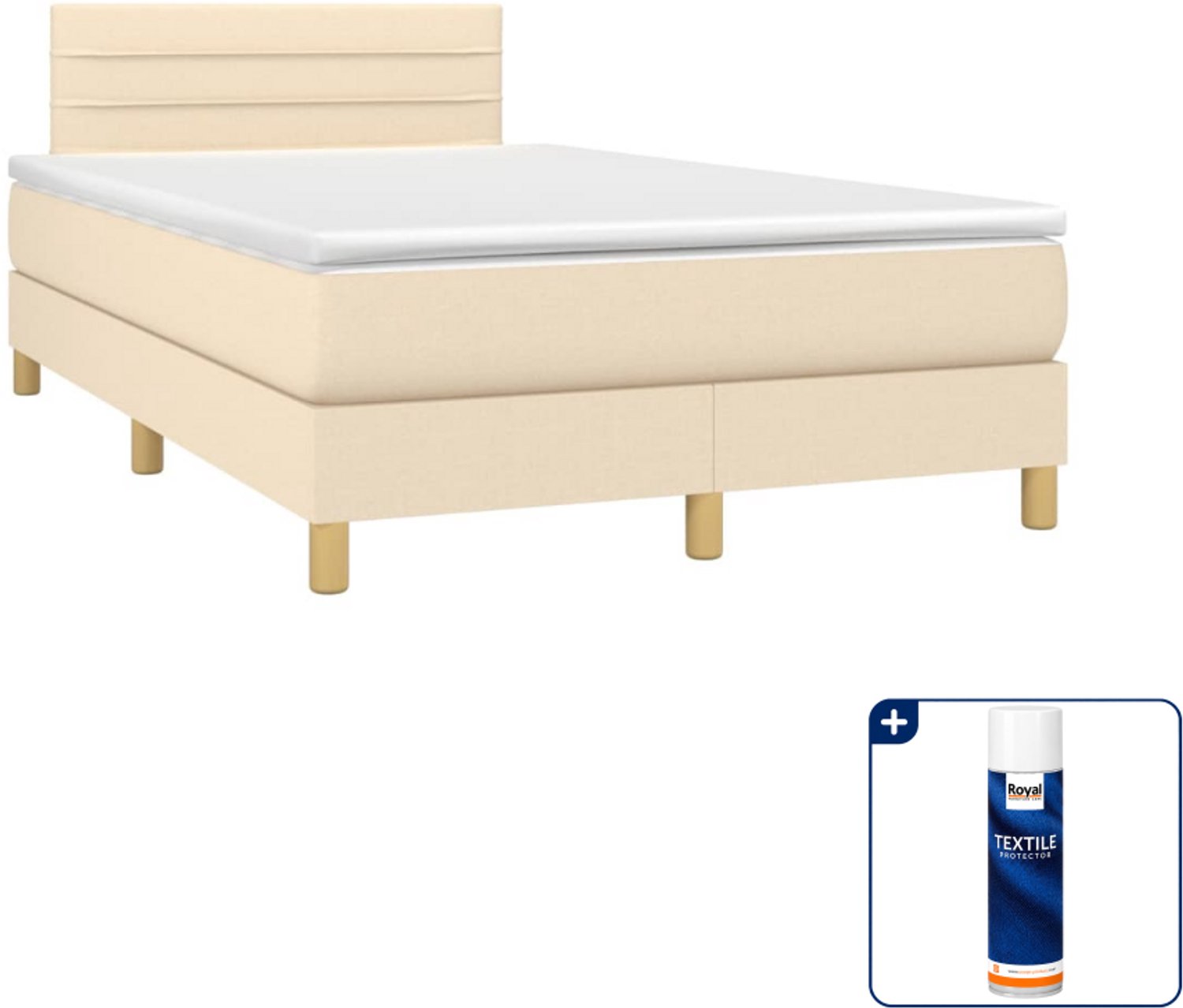 vidaXL boxspring met matras 120 x 190 cm - stof - crèmekleurig - Inclusief textielbeschermer 500 ml