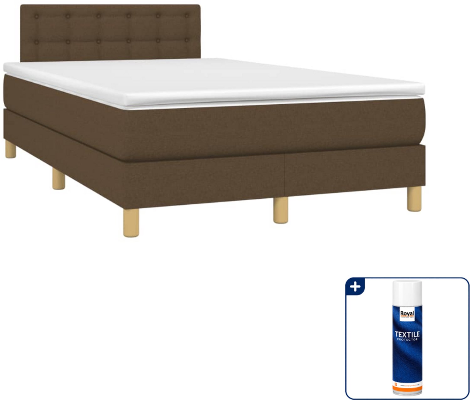 vidaXL boxspring met matras 120 x 190 cm - donkerbruin - Inclusief textielbeschermer 500 ml