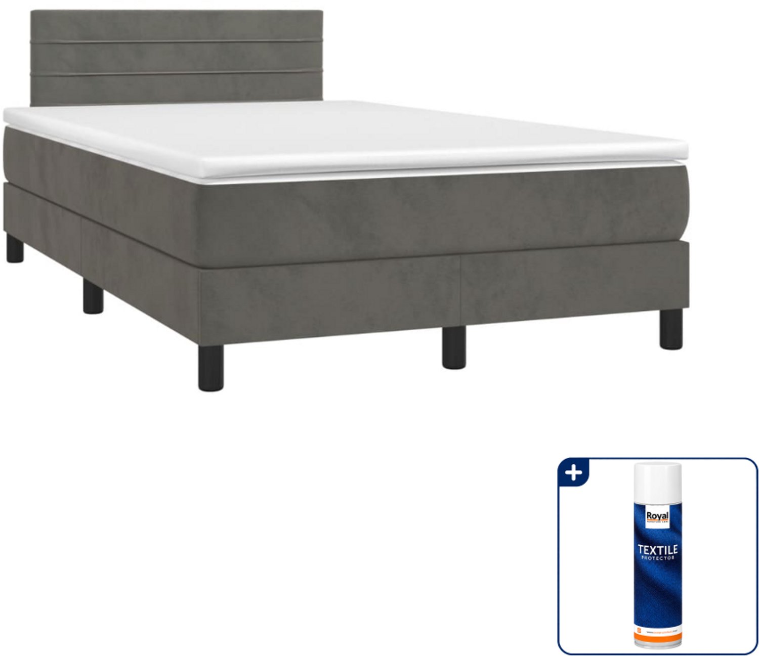vidaXL boxspring met matras - 120 x 190 cm - fluweel - donkergrijs - Inclusief textielbeschermer 500 ml