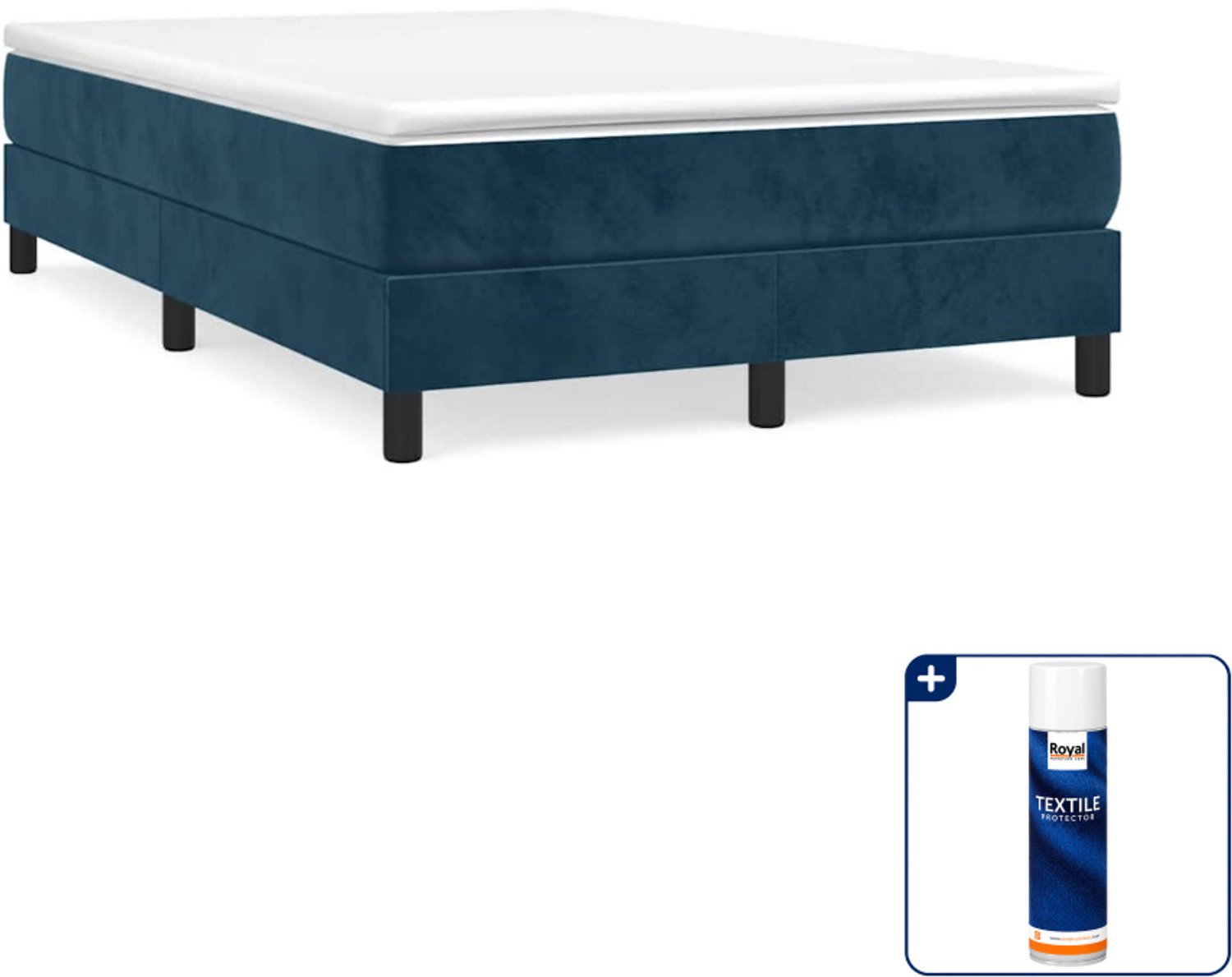 vidaXL boxspring met matras 120 x 190 cm - fluweel - donkerblauw - Inclusief textielbeschermer 500 ml