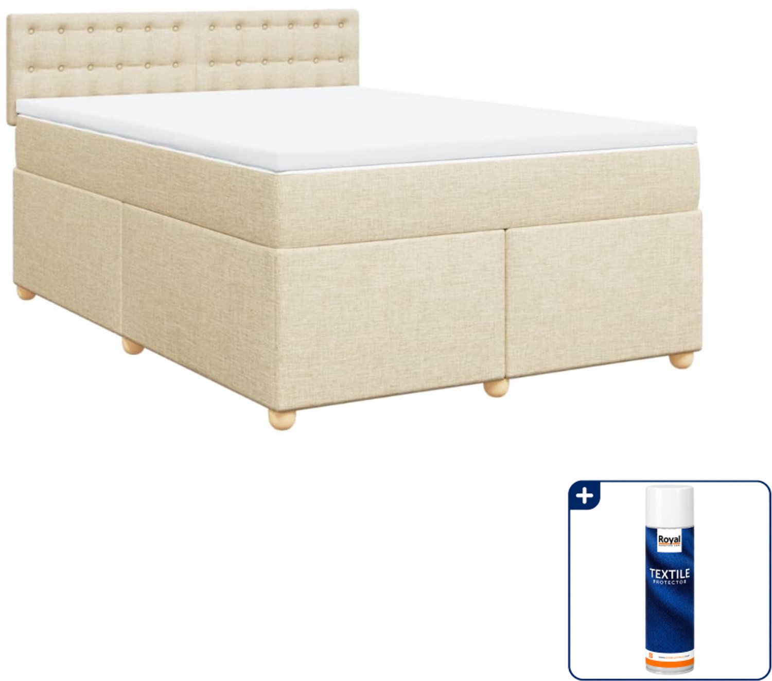 vidaXL Boxspring - Small double - 140 x 200 cm - crèmekleurig - Inclusief textielbeschermer 500 ml